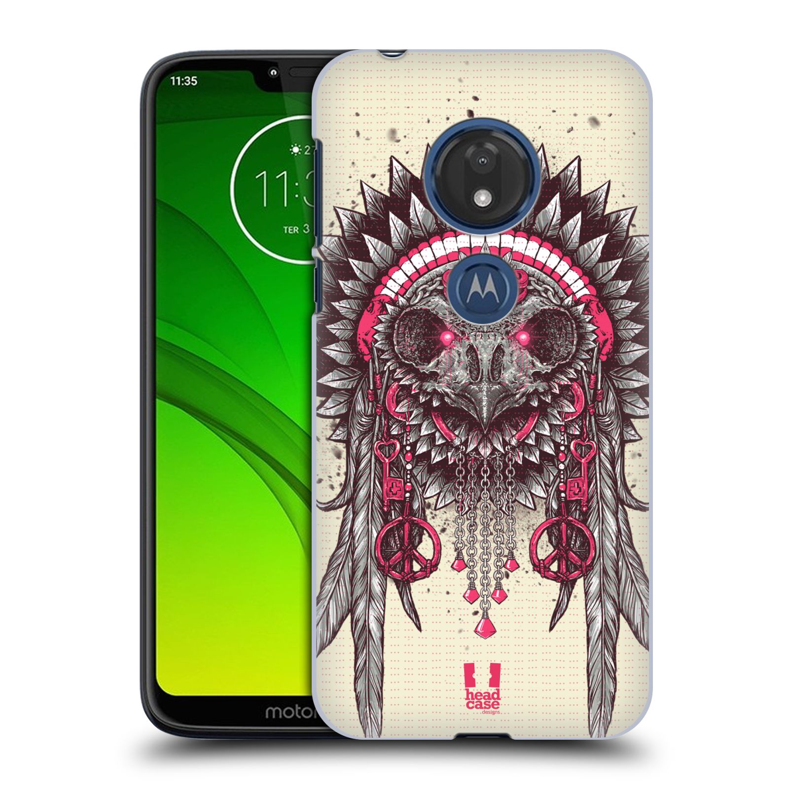 Pouzdro na mobil Motorola Moto G7 Play vzor Etnické sovy růžová a šedá