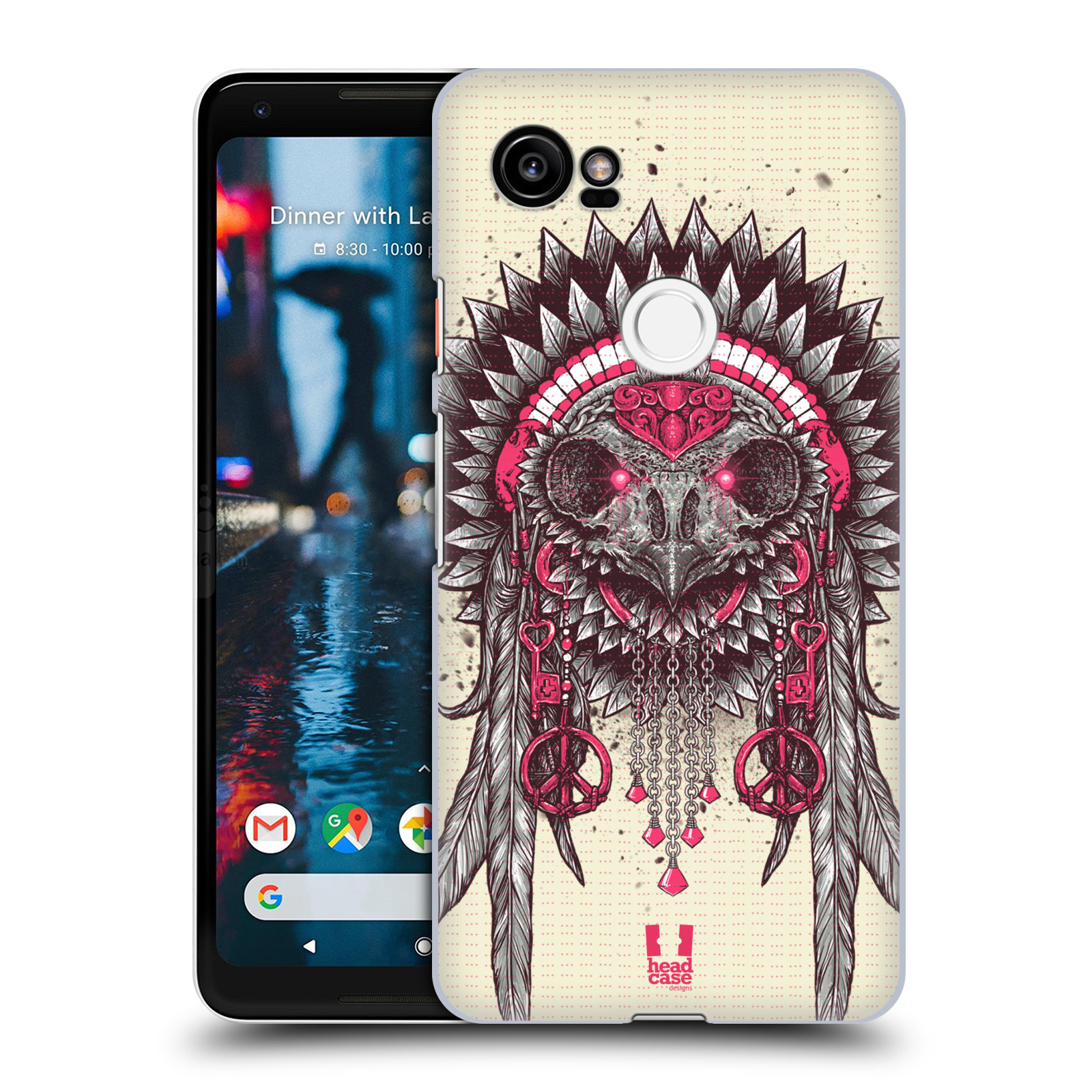 HEAD CASE plastový obal na mobil Google Pixel 2 XL vzor Etnické sovy růžová a šedá