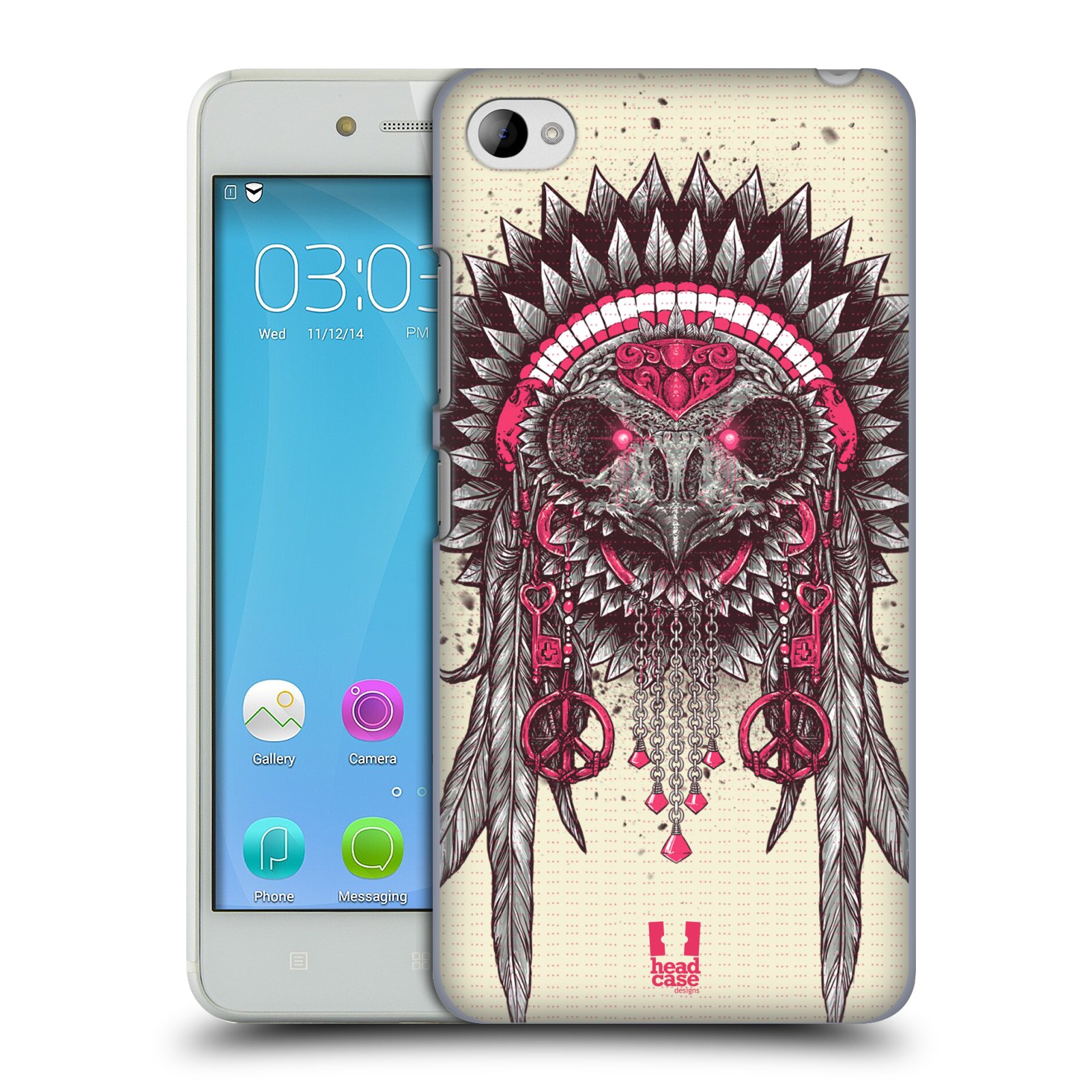 HEAD CASE pevný plastový obal na mobil LENOVO S90 vzor Etnické sovy růžová a šedá