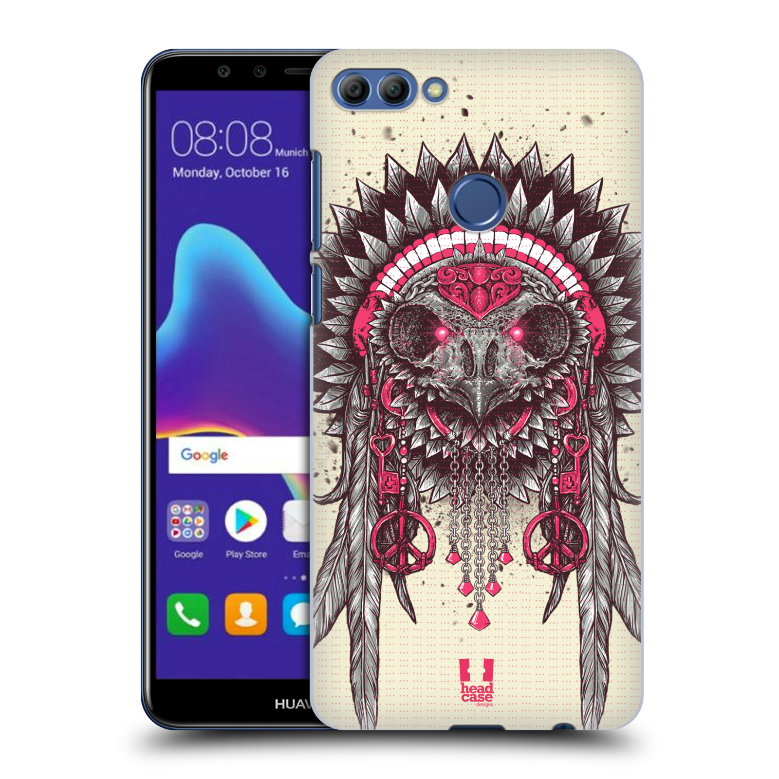 HEAD CASE plastový obal na mobil Huawei Y9 2018 vzor Etnické sovy růžová a šedá