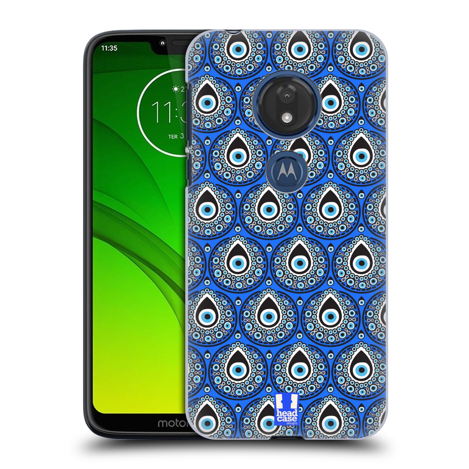 Pouzdro na mobil Motorola Moto G7 Play vzor Paví oko modrá