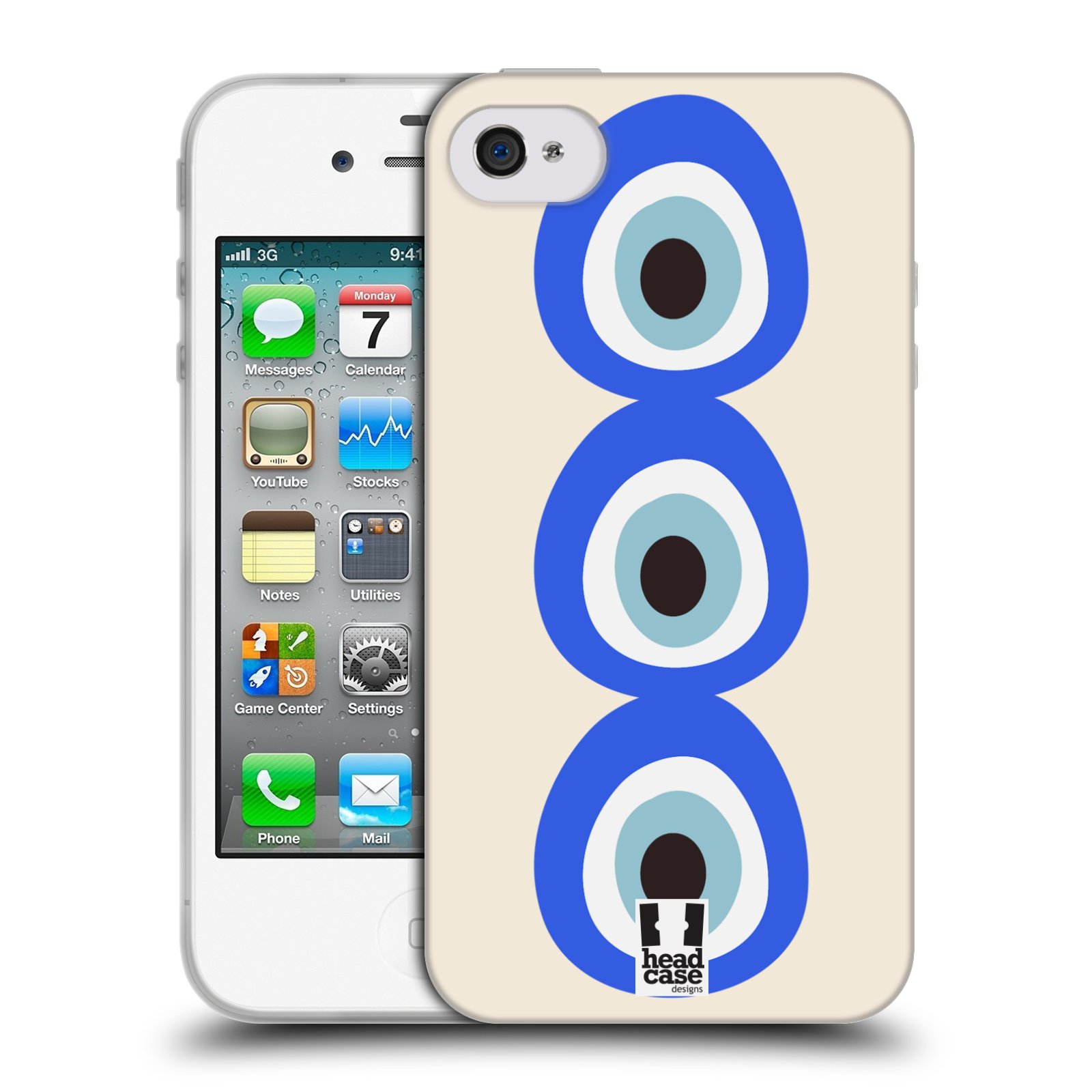 HEAD CASE silikonový obal na mobil Apple Iphone 4/4S vzor Paví oko 3 očka