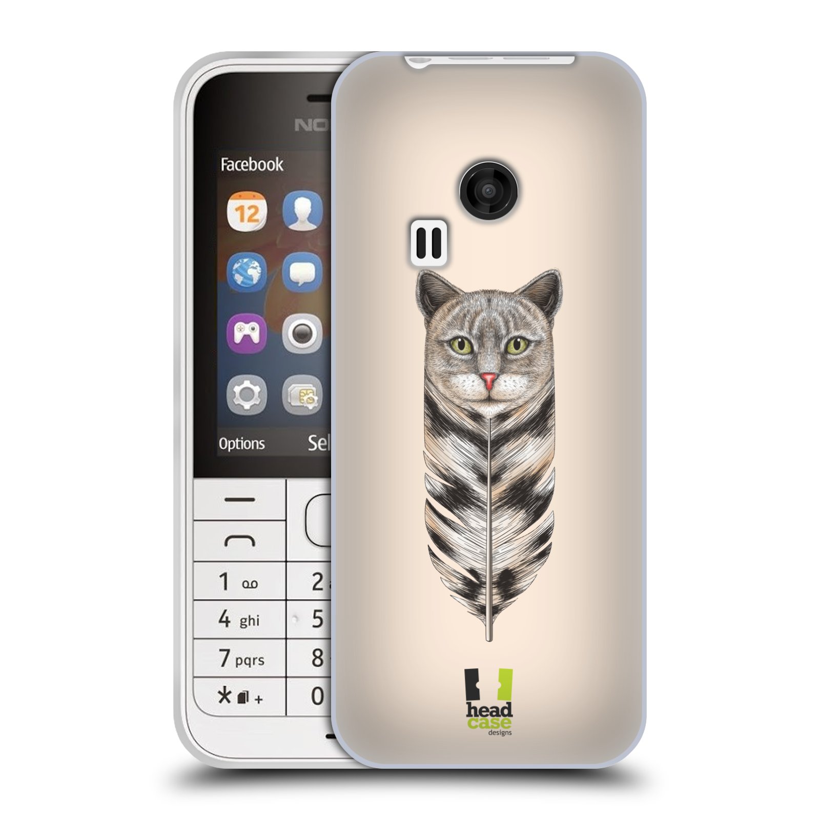 HEAD CASE silikonový obal na mobil NOKIA 220 / NOKIA 220 DUAL SIM vzor zvířecí pírka kočka