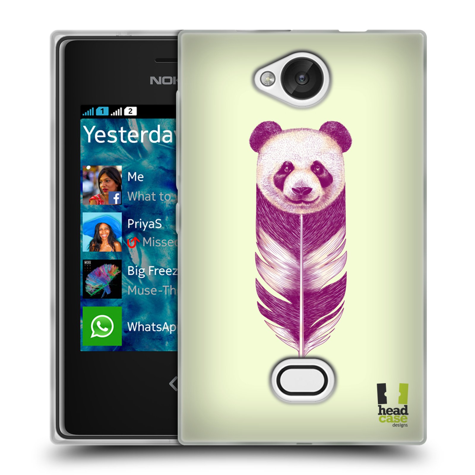 HEAD CASE silikonový obal na mobil NOKIA Asha 503 vzor zvířecí pírka panda