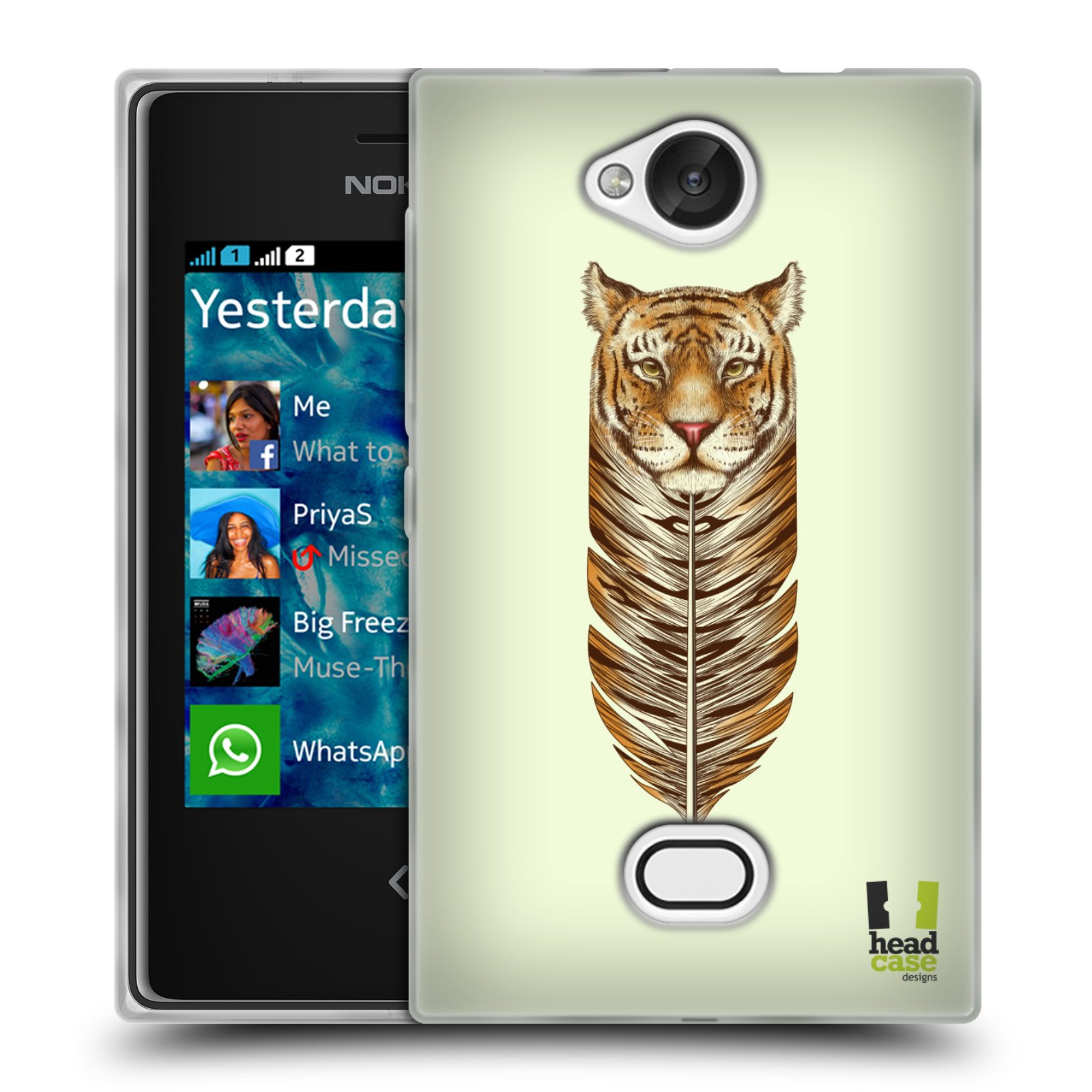 HEAD CASE silikonový obal na mobil NOKIA Asha 503 vzor zvířecí pírka tygr