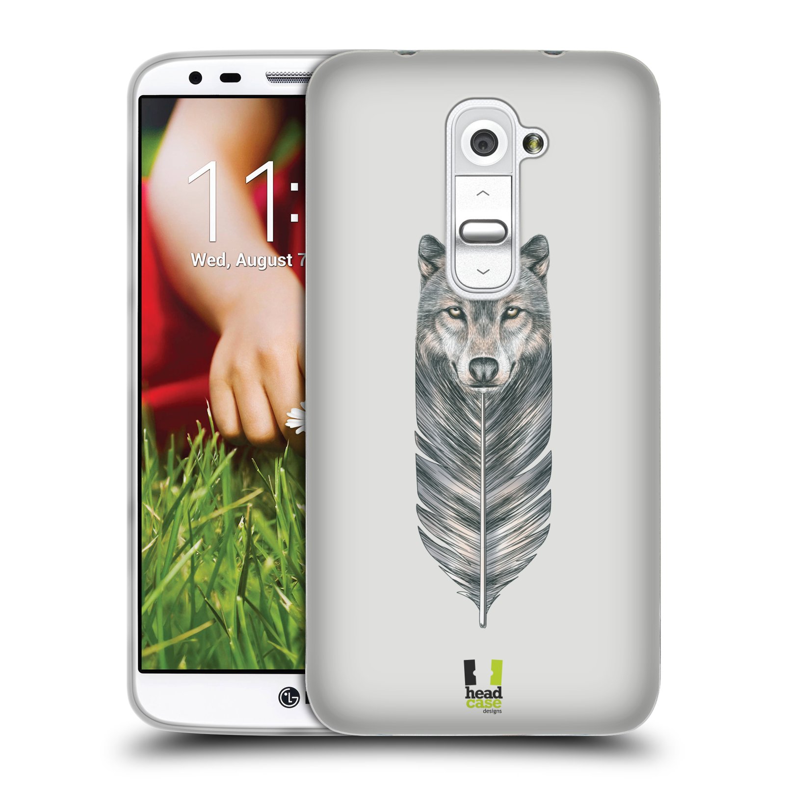HEAD CASE silikonový obal na mobil LG G2 vzor zvířecí pírka vlk