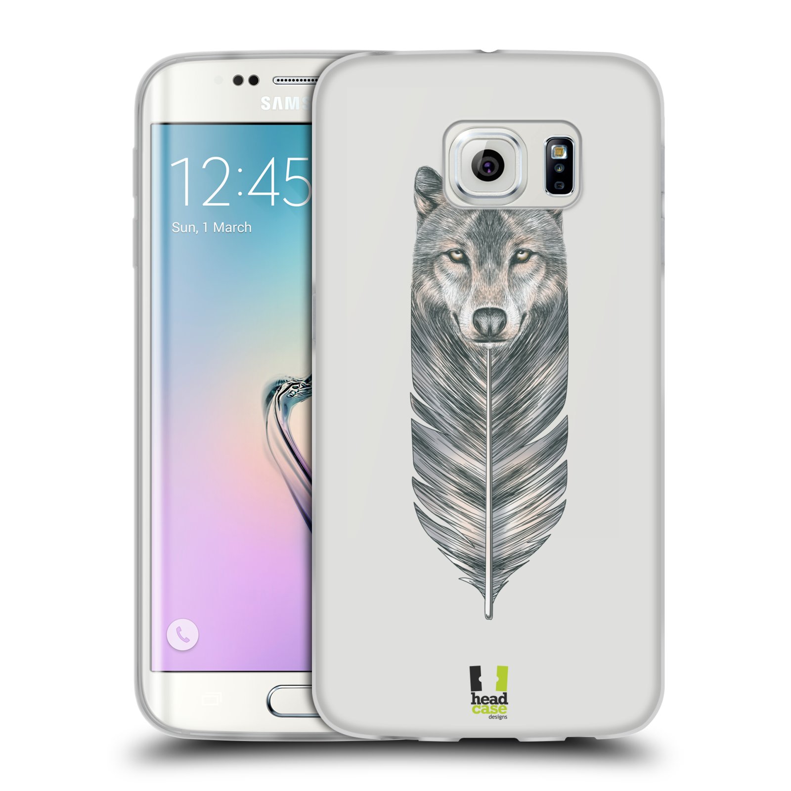 HEAD CASE silikonový obal na mobil Samsung Galaxy S6 EDGE vzor zvířecí pírka vlk
