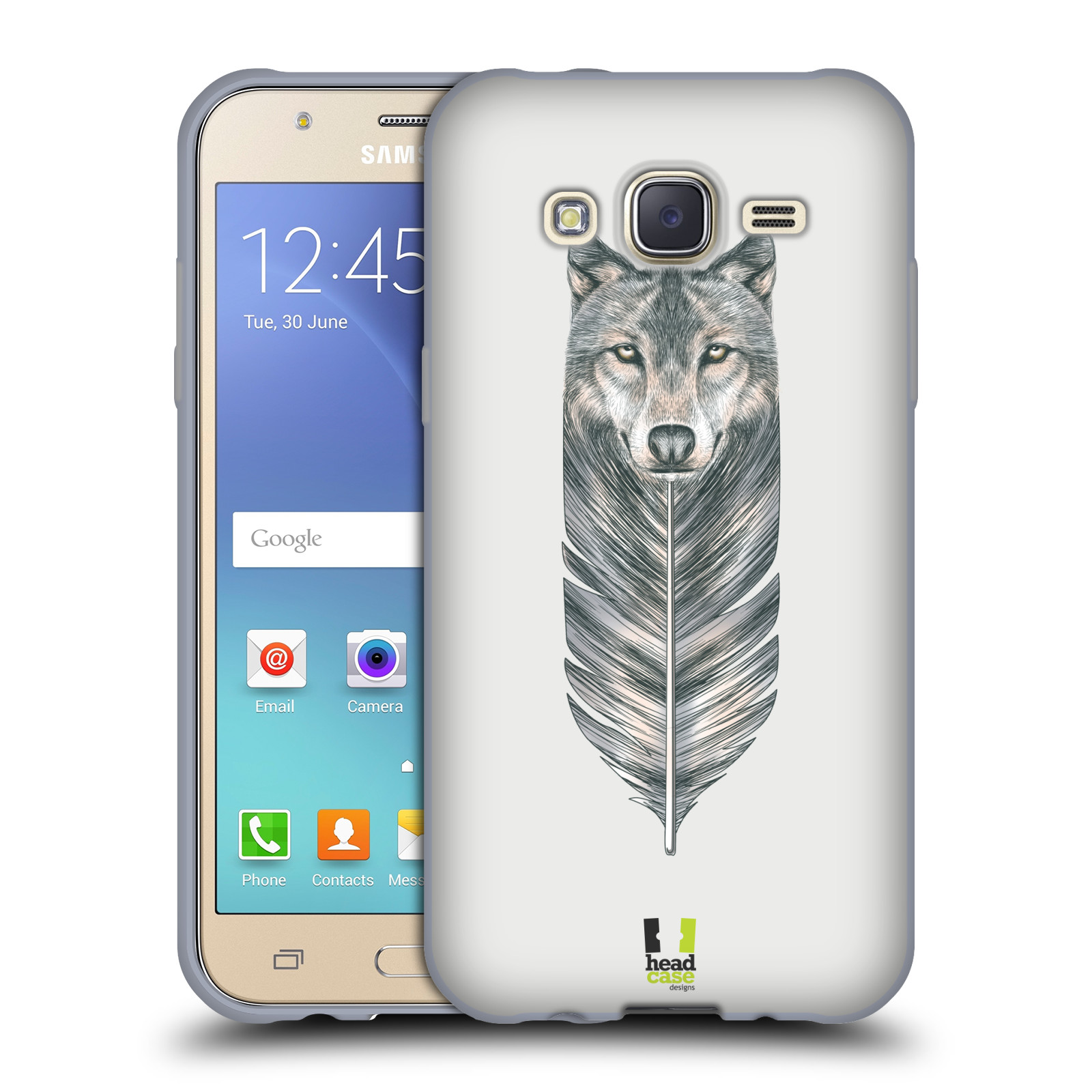 HEAD CASE silikonový obal na mobil Samsung Galaxy J5, J500, (J5 DUOS) vzor zvířecí pírka vlk