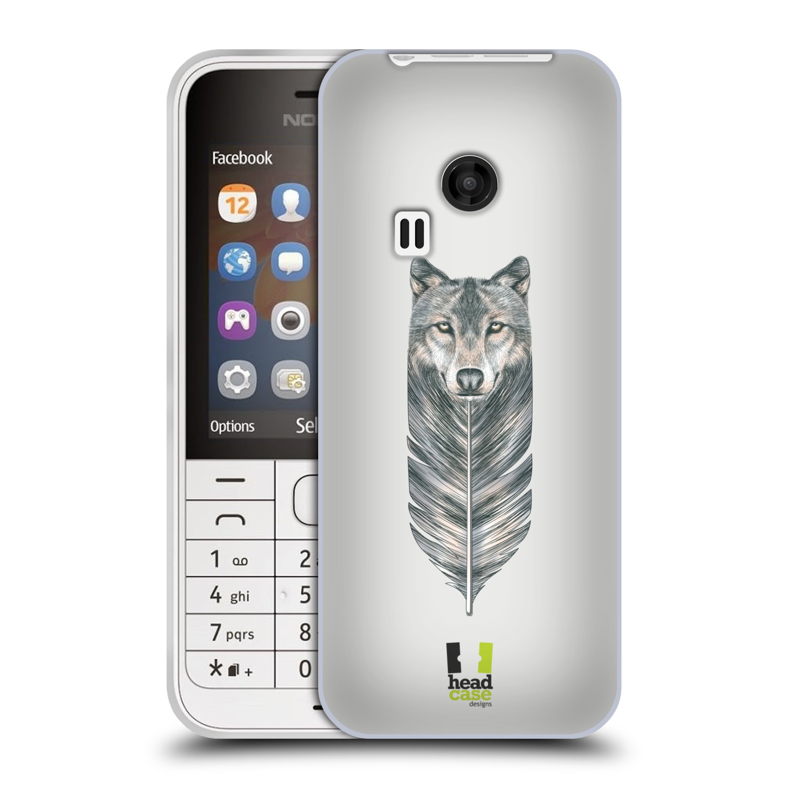 HEAD CASE silikonový obal na mobil NOKIA 220 / NOKIA 220 DUAL SIM vzor zvířecí pírka vlk