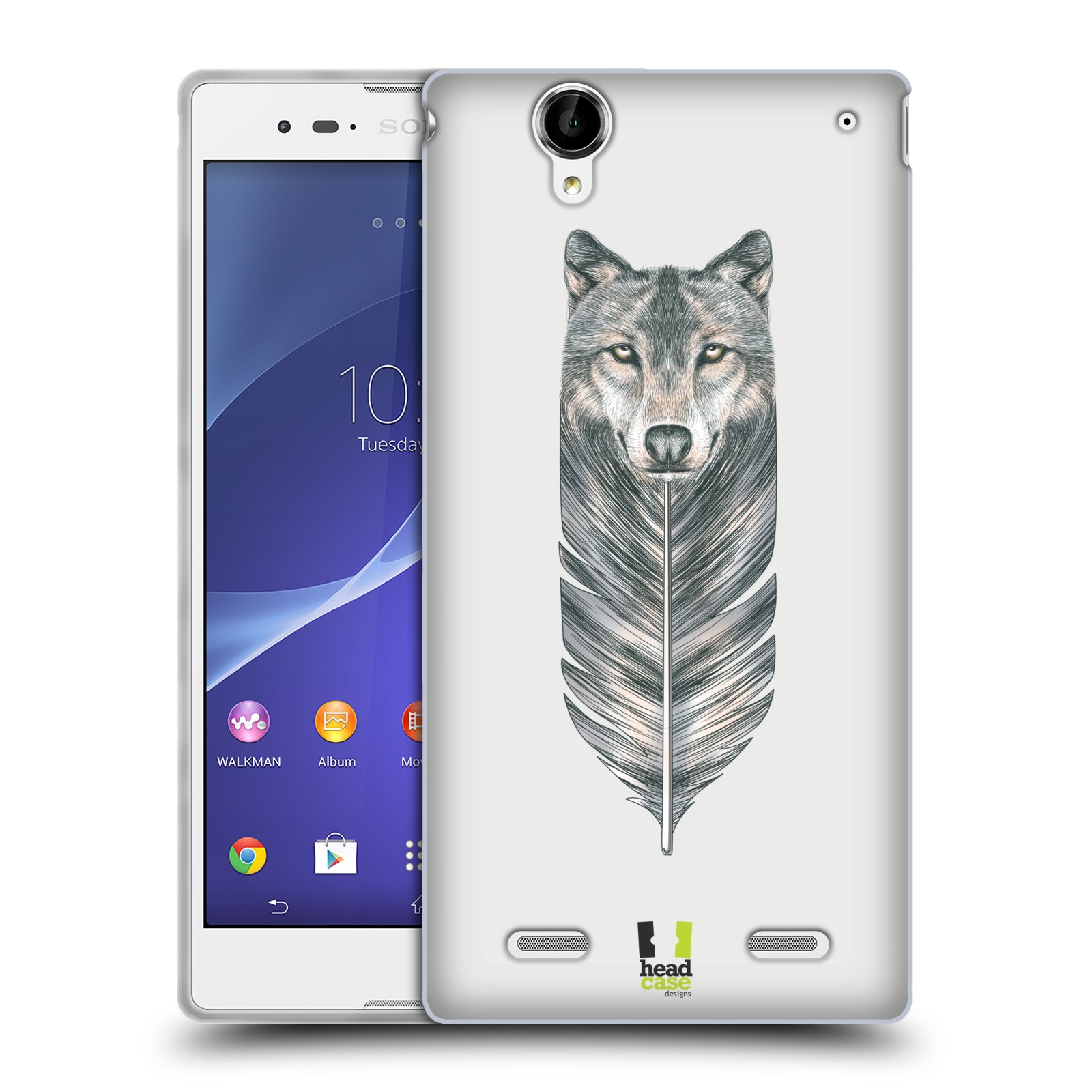 HEAD CASE silikonový obal na mobil Sony Xperia T2 Ultra/T2 Ultra DUAL SIM vzor zvířecí pírka vlk