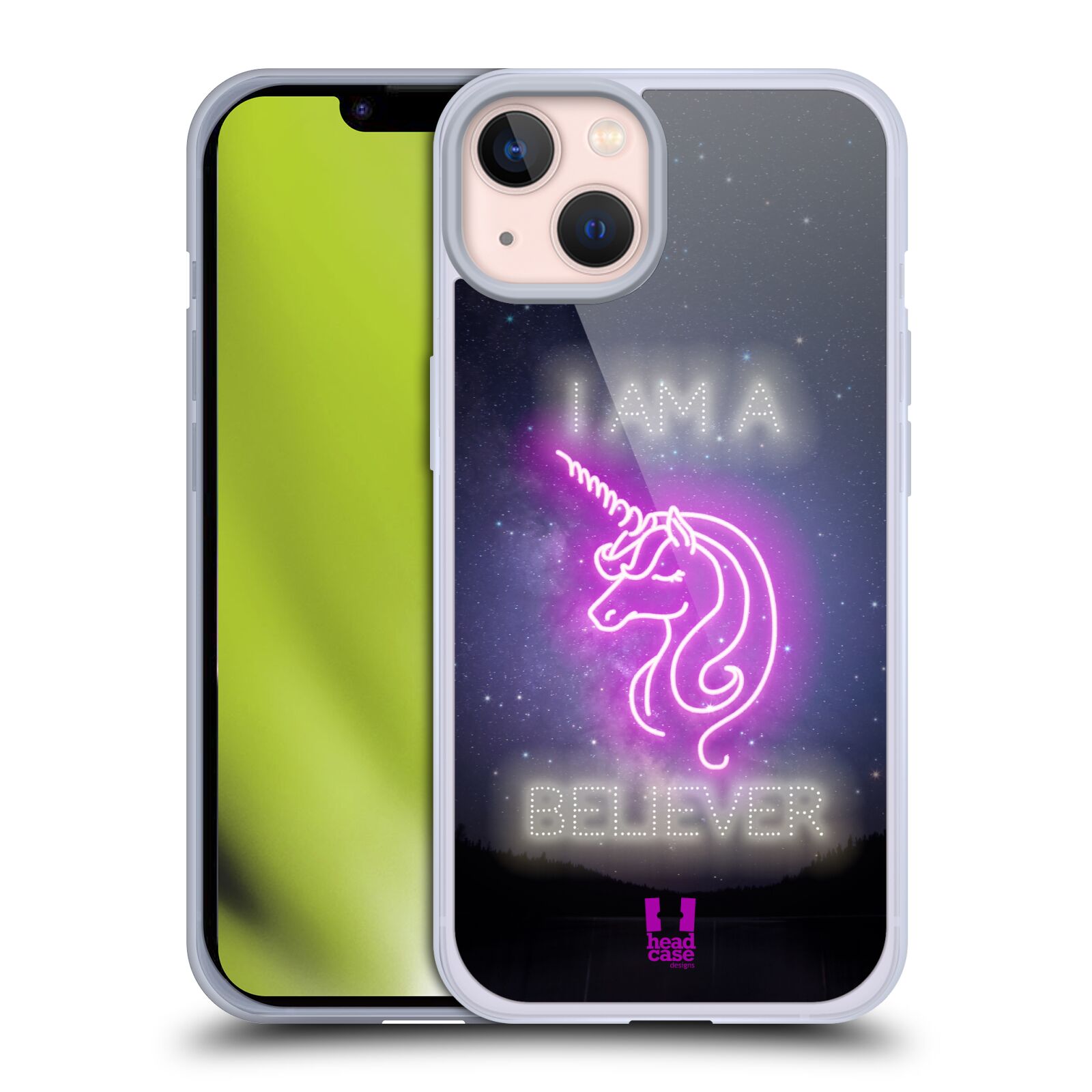 Silikonový obal na mobil Apple iPhone 13 - HEAD CASE - Jednorožec neon