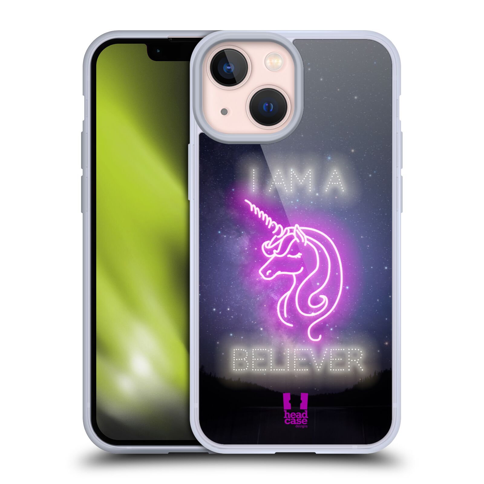 Silikonový obal na mobil Apple iPhone 13 MINI - HEAD CASE - Jednorožec neon