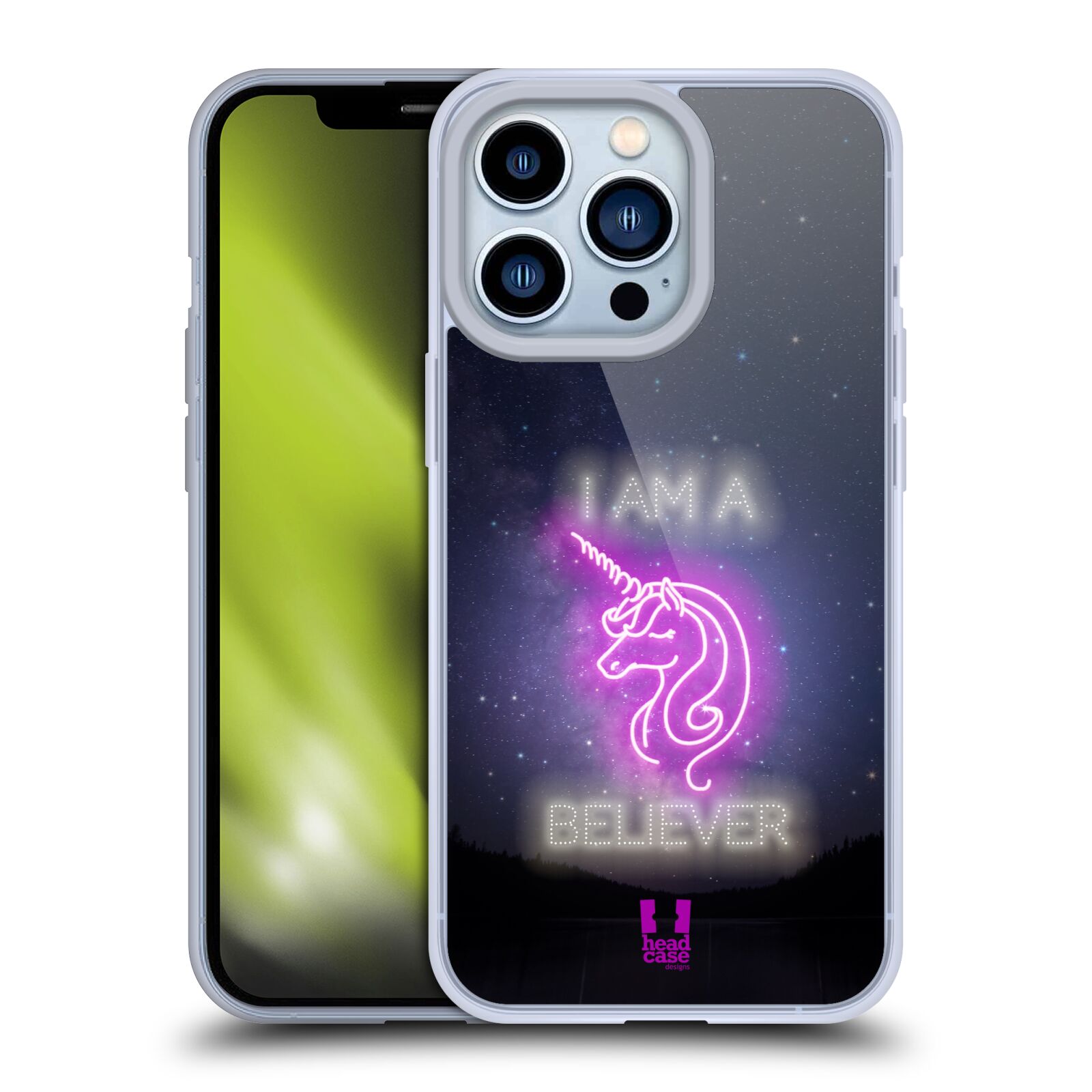 Silikonový obal na mobil Apple iPhone 13 PRO - HEAD CASE - Jednorožec neon