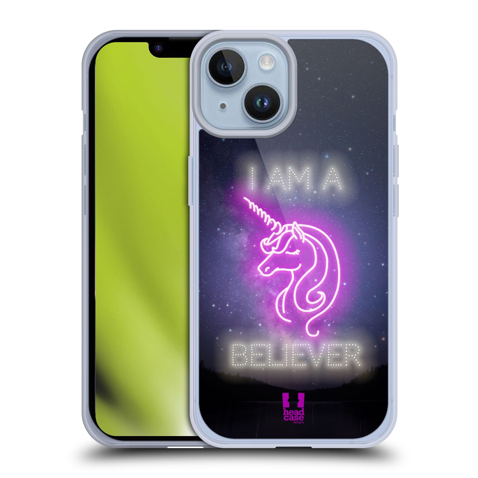 Silikonový obal na mobil Apple iPhone 14 - HEAD CASE - Jednorožec neon