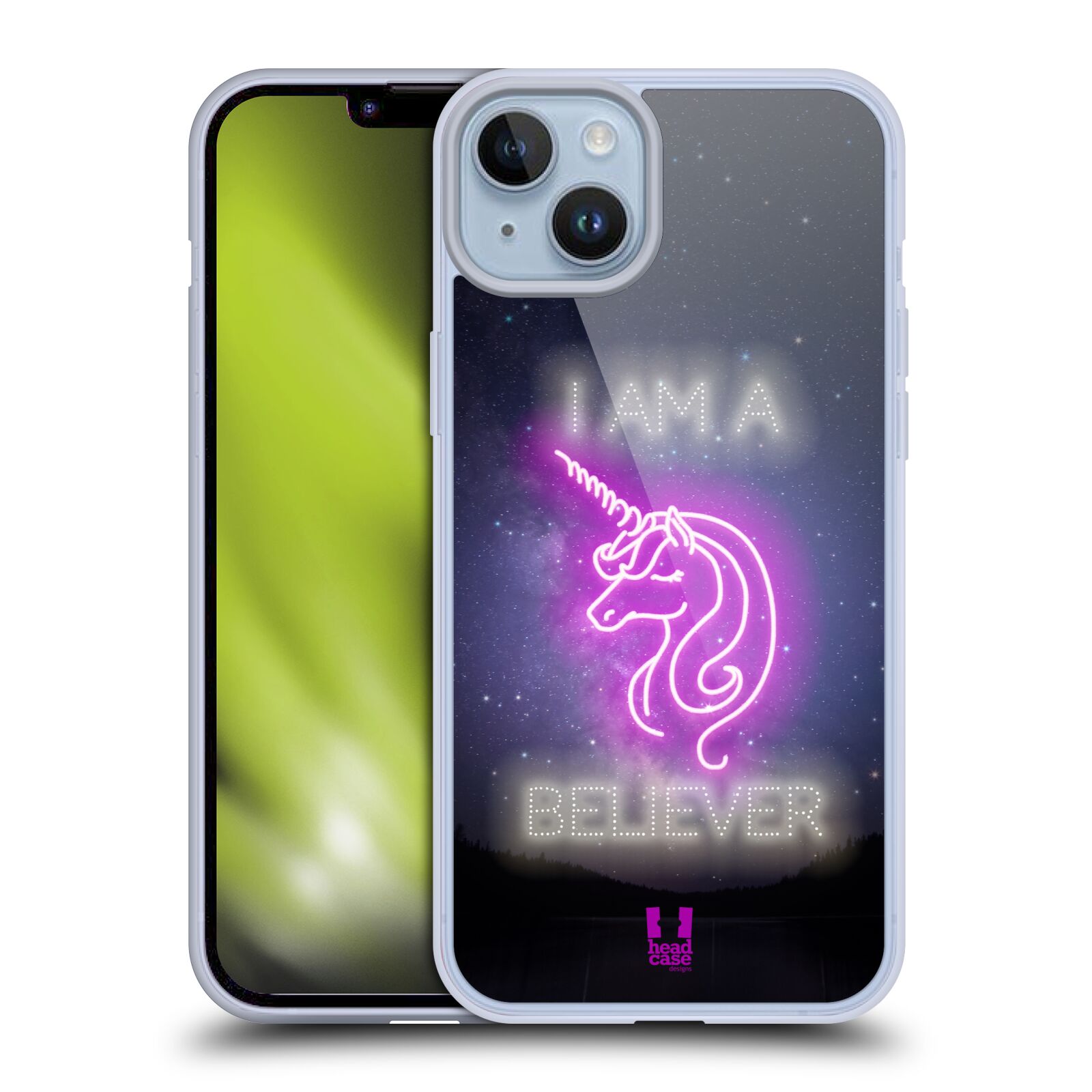 Silikonový obal na mobil Apple iPhone 14 PLUS - HEAD CASE - Jednorožec neon