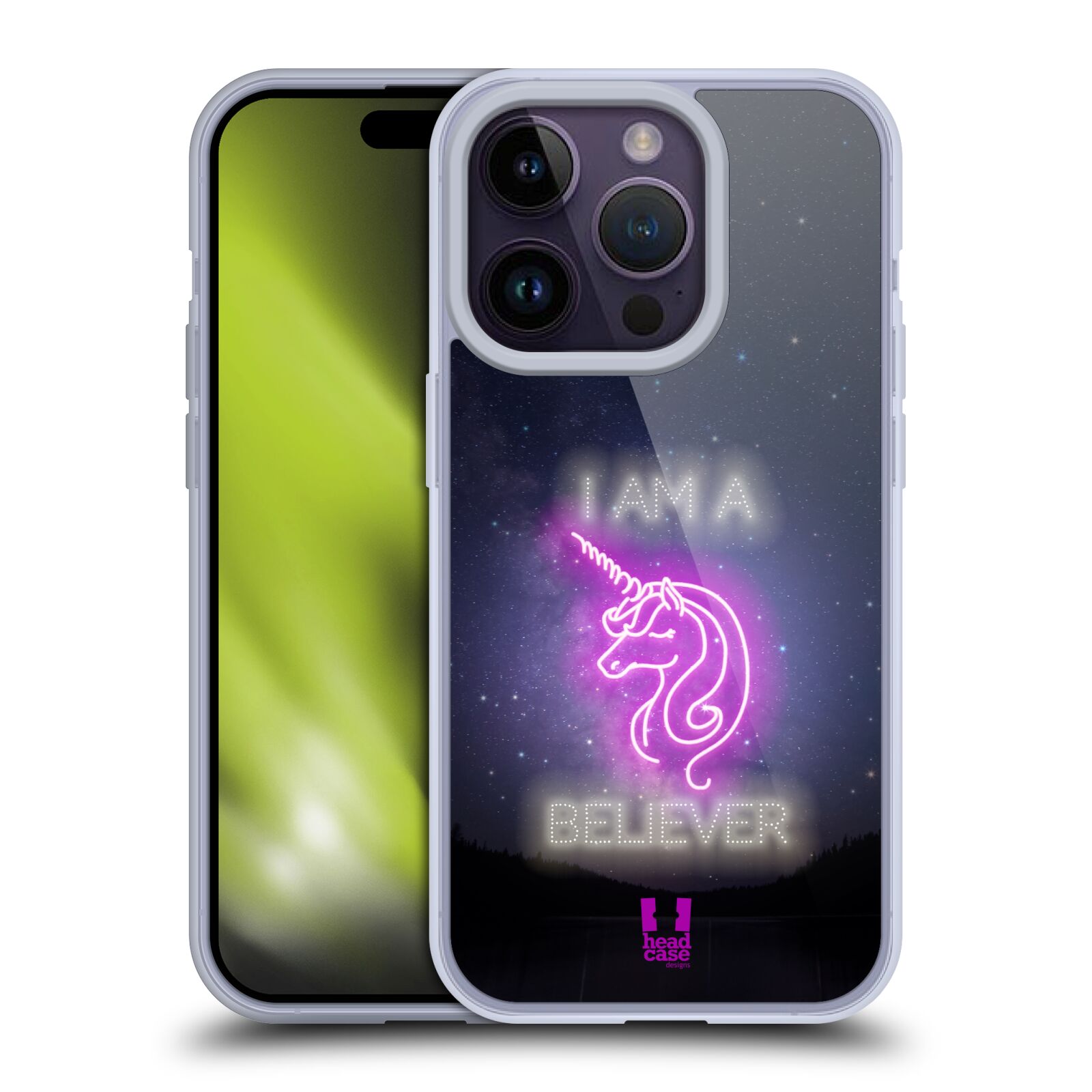 Silikonový obal na mobil Apple iPhone 14 PRO - HEAD CASE - Jednorožec neon