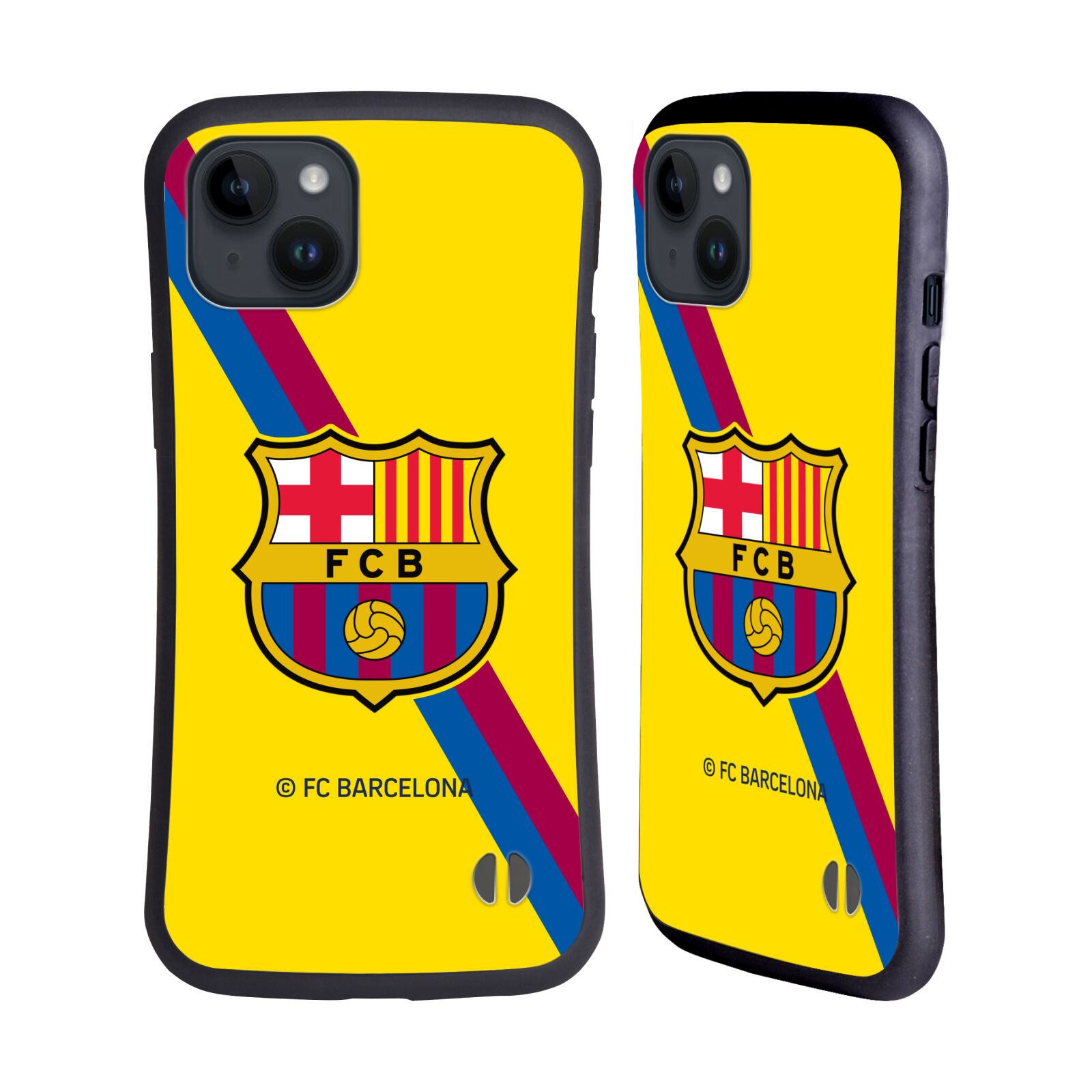 Odolný zadní obal pro mobil Apple iPhone 15 PLUS - HEAD CASE - FC Barcelona - Žlutý dres