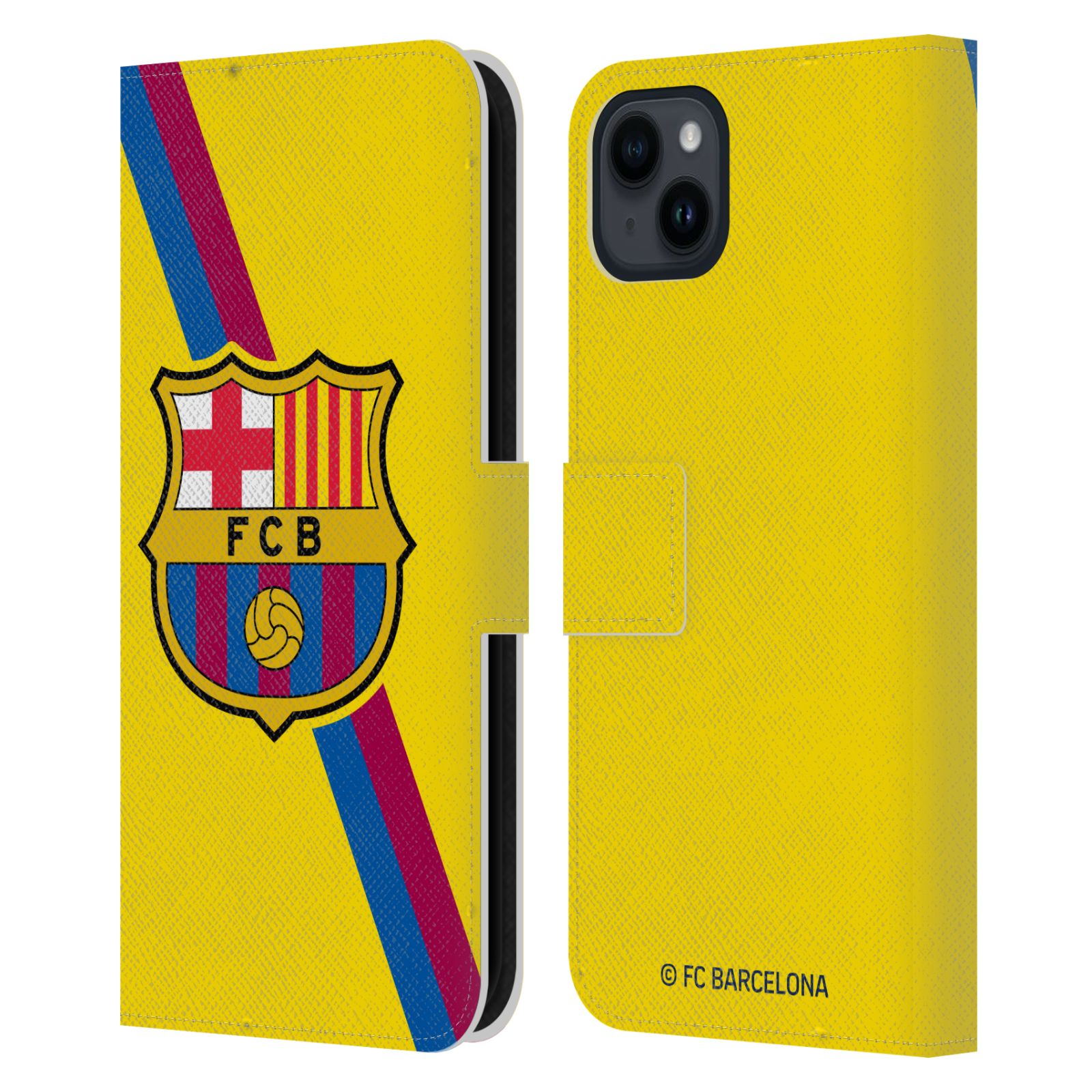 Pouzdro na mobil Apple Iphone 15 PLUS - HEAD CASE - FC Barcelona - Dres Hosté žlutý