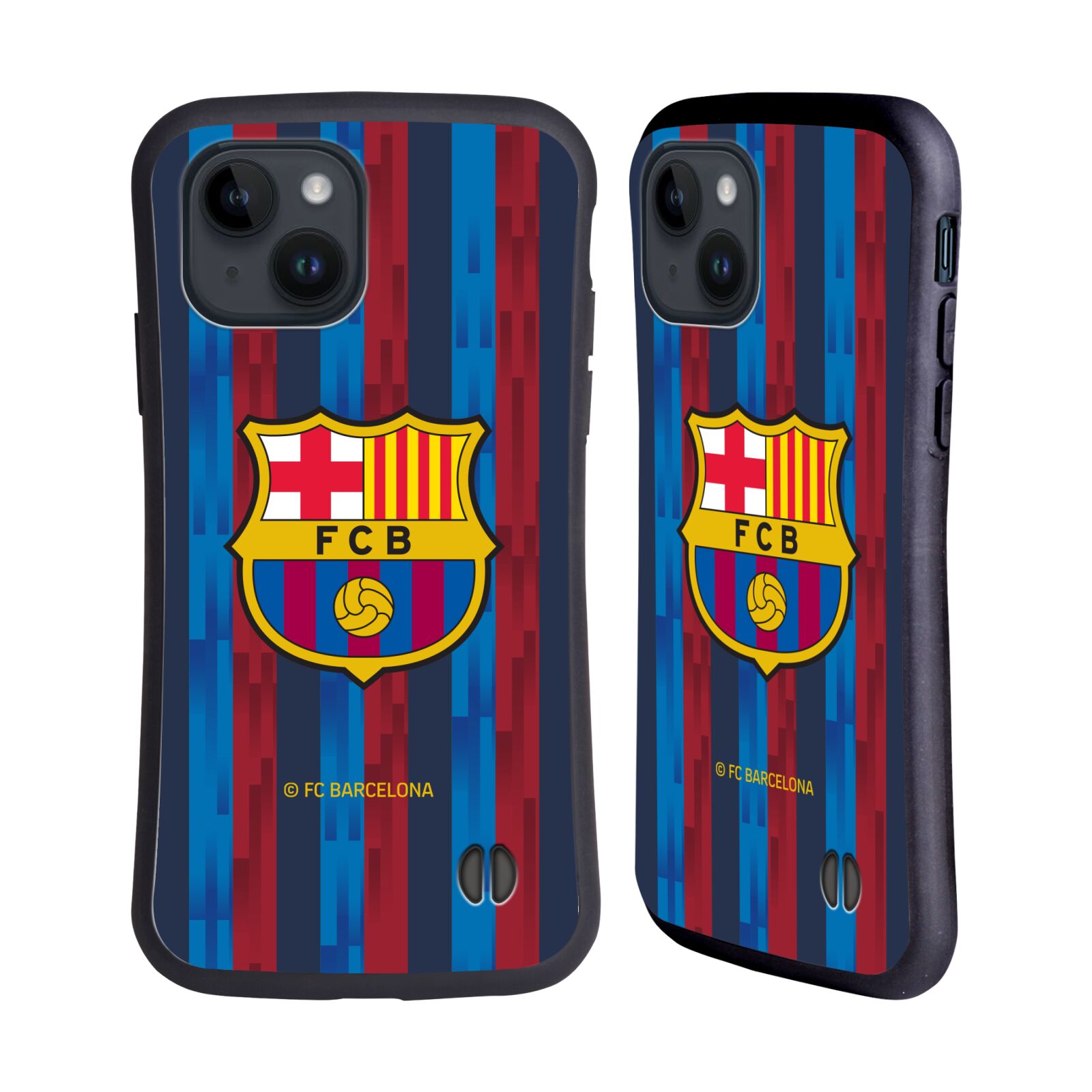 Odolný zadní obal pro mobil Apple iPhone 15 - HEAD CASE - FC Barcelona - Domací dres běžící pruhy