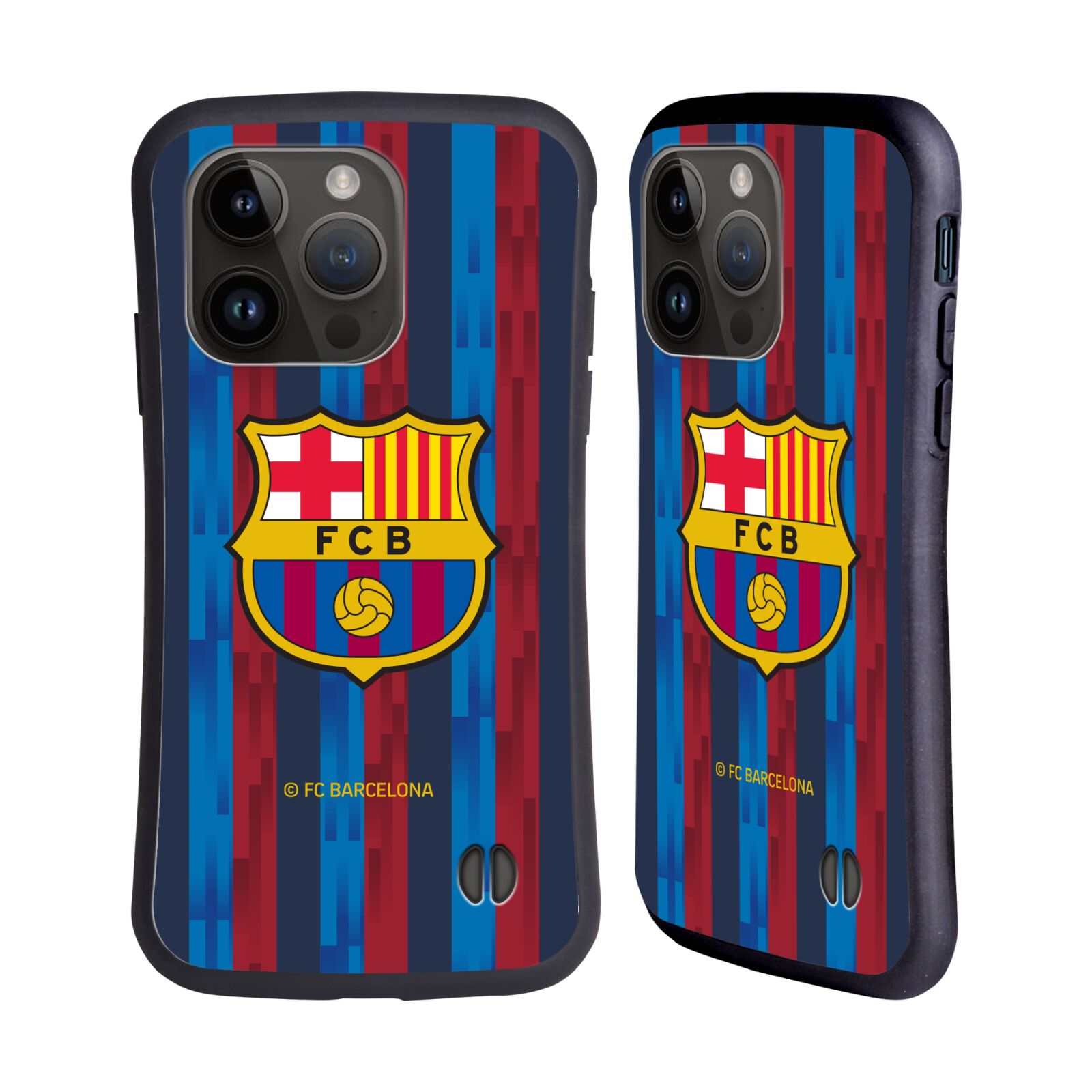 Odolný zadní obal pro mobil Apple iPhone 15 PRO - HEAD CASE - FC Barcelona - Domací dres běžící pruhy