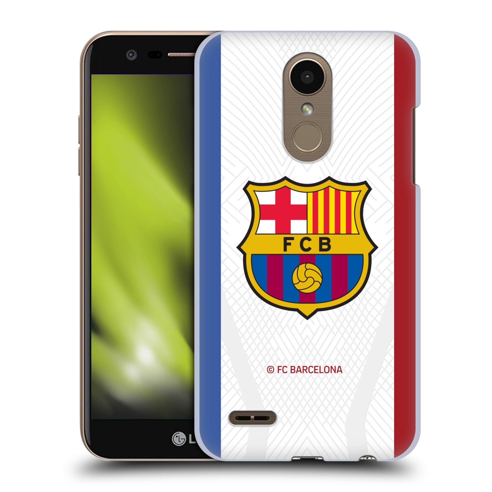 Obal na mobil LG K10 2018 - HEAD CASE - FC BARCELONA - Venkovní dres bílá velký znak