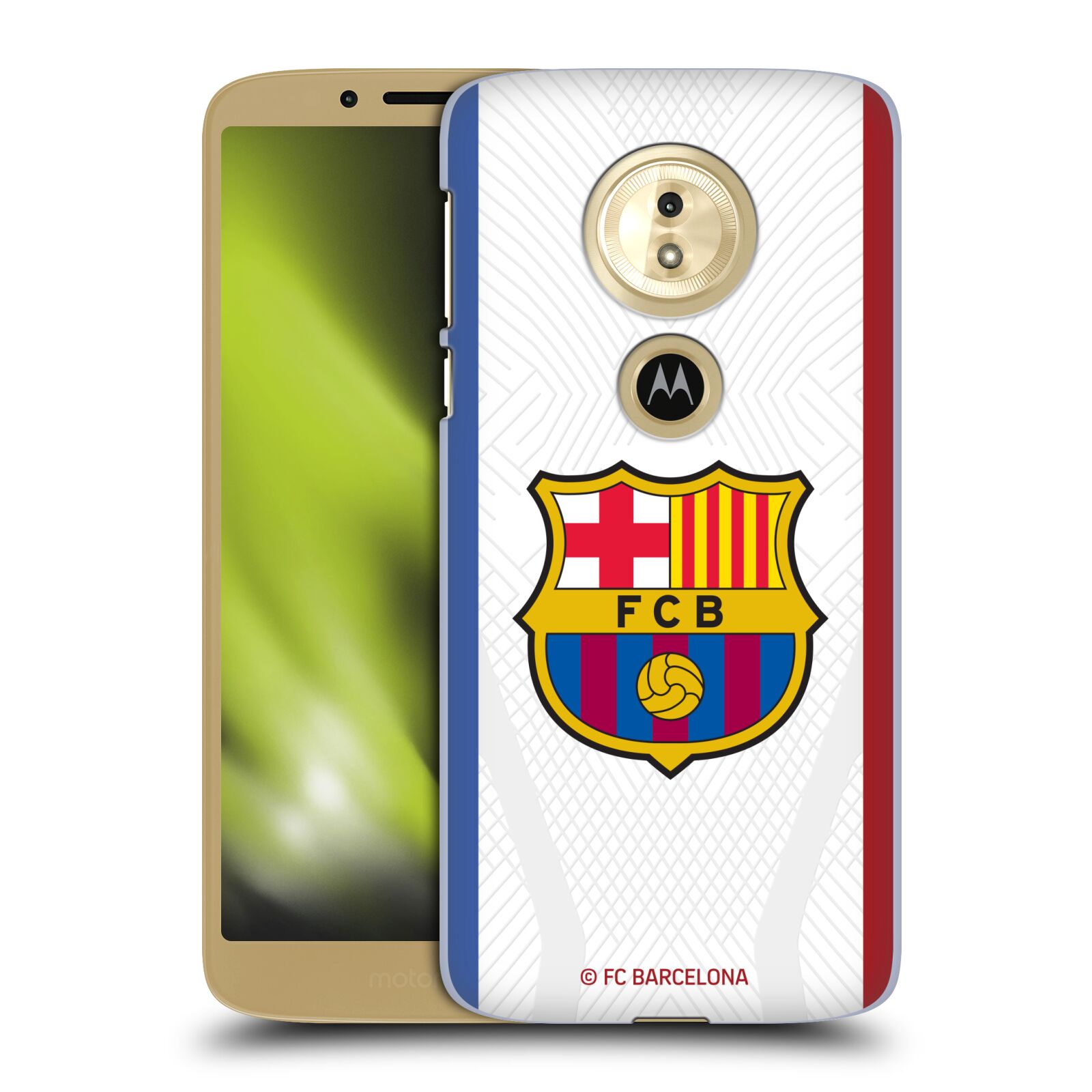 Obal na mobil Motorola Moto E5 - HEAD CASE - FC BARCELONA - Venkovní dres bílá velký znak