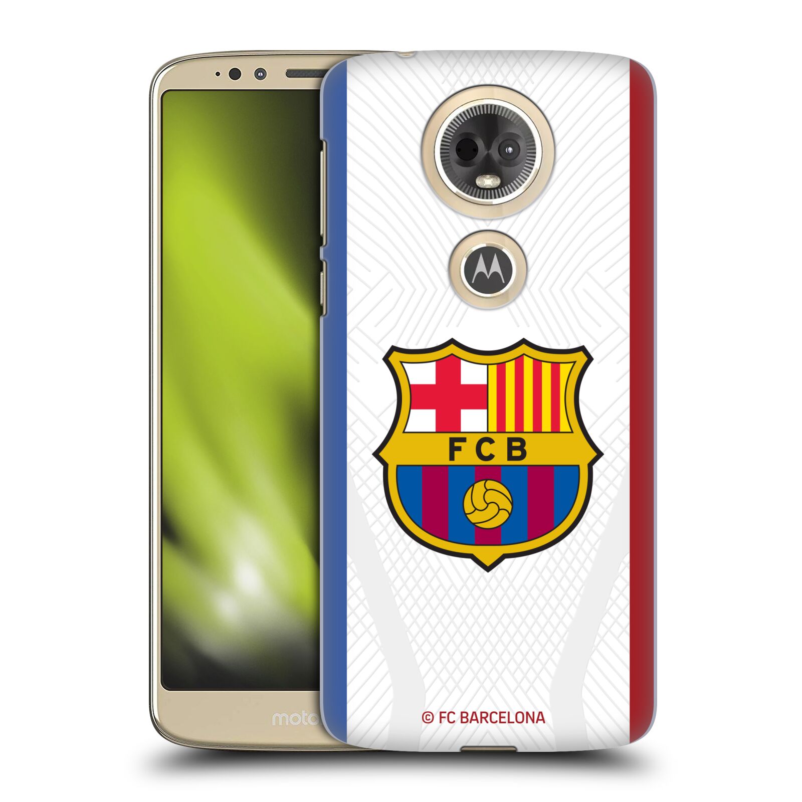 Obal na mobil Motorola Moto E5 PLUS - HEAD CASE - FC BARCELONA - Venkovní dres bílá velký znak