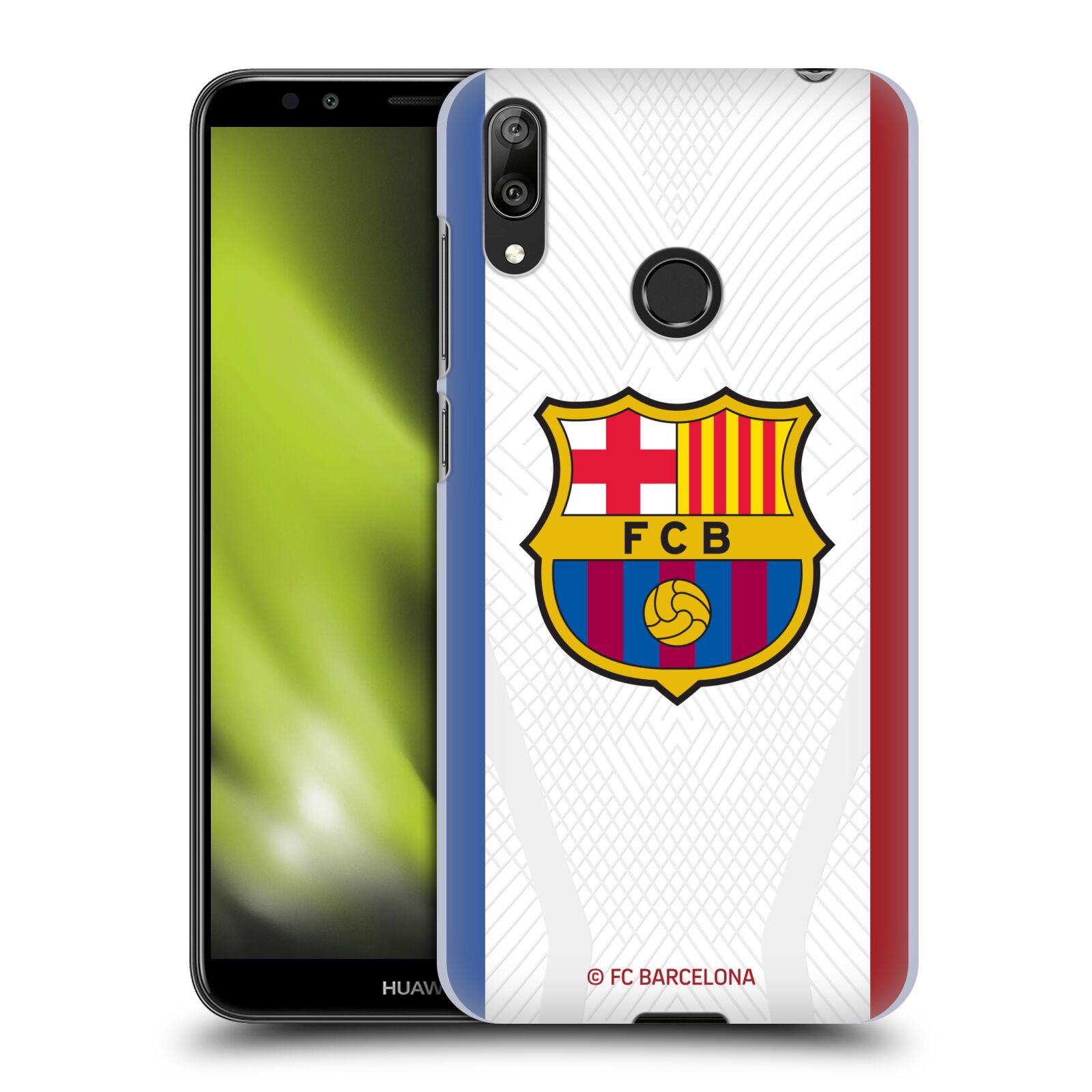 Obal na mobil Huawei Y7 2019 - HEAD CASE - FC BARCELONA - Venkovní dres bílá velký znak