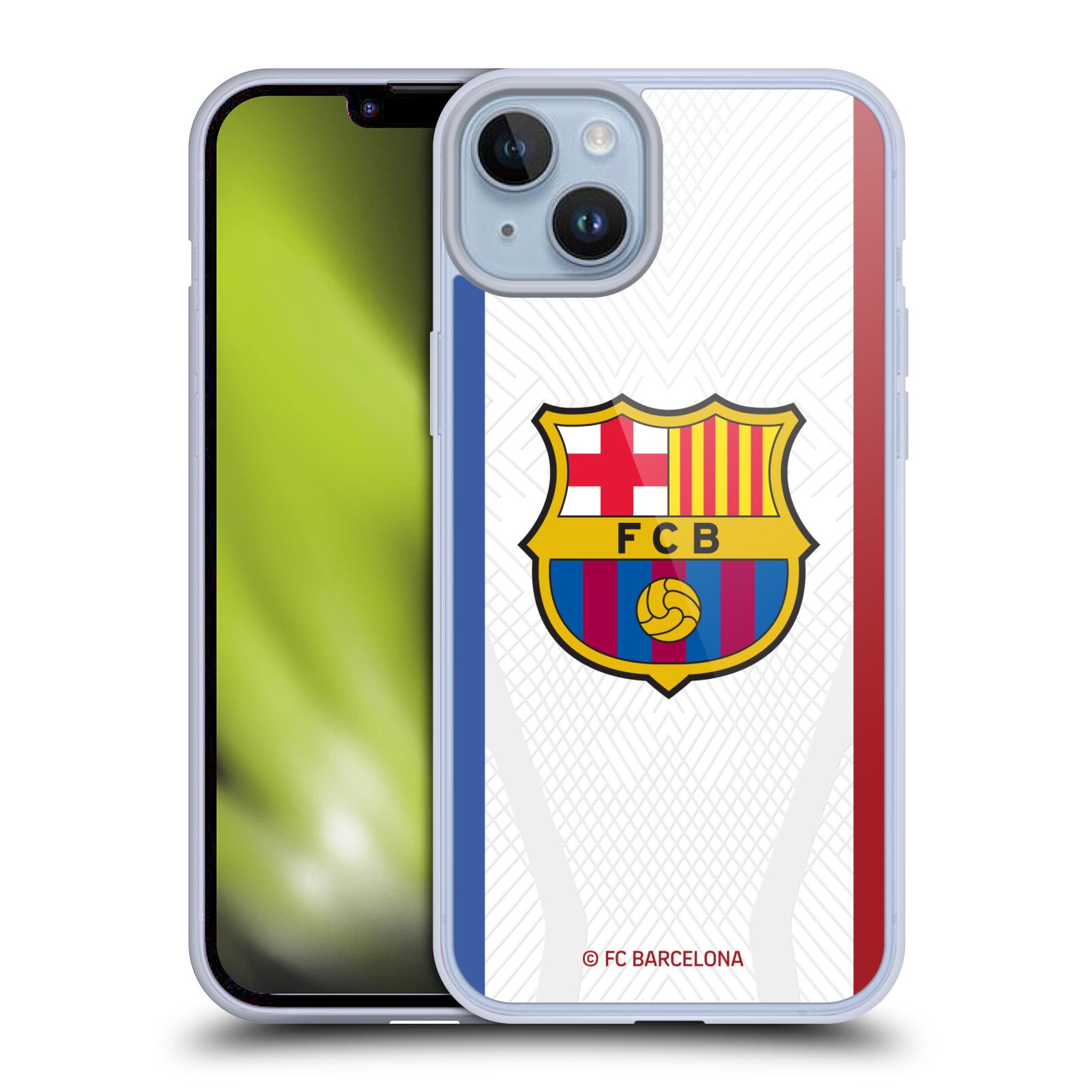 Obal na mobil Apple Iphone 14 PLUS - HEAD CASE - FC BARCELONA - Venkovní dres bílá velký znak