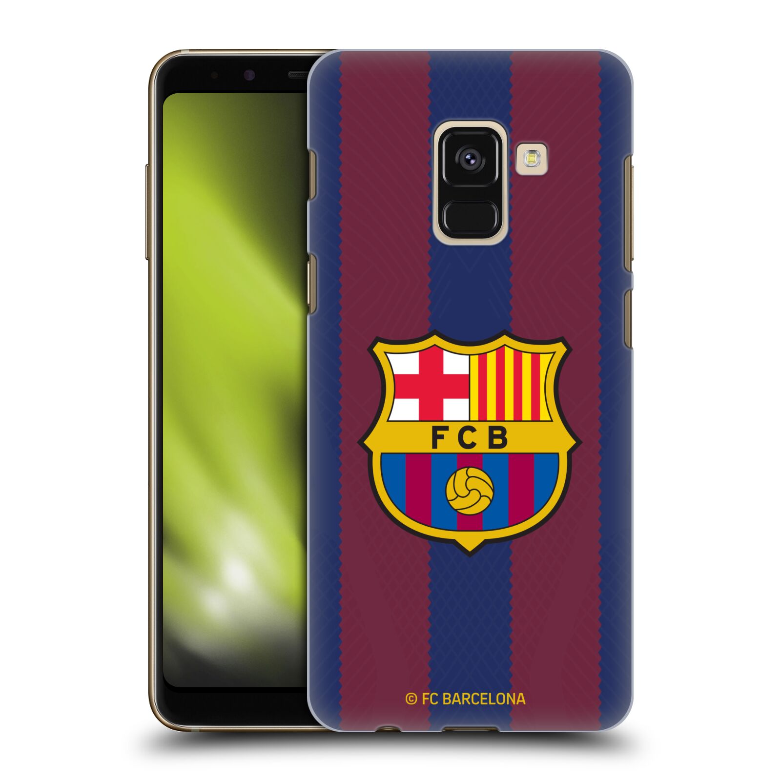 Obal na mobil Samsung Galaxy A8+ 2018, A8 PLUS 2018 - HEAD CASE - FC BARCELONA - Domácí dres pruhy a logo