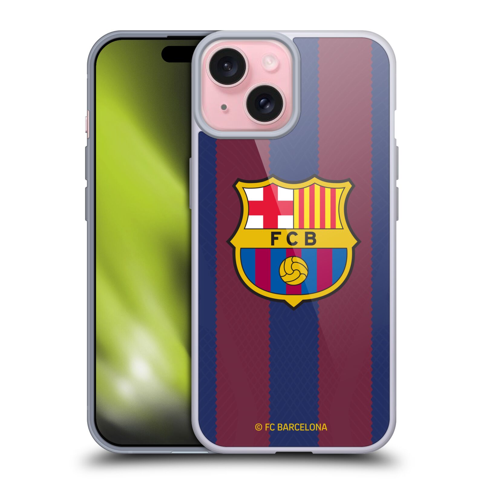 Obal na mobil Apple Iphone 15 - HEAD CASE - FC BARCELONA - Domácí dres pruhy a logo