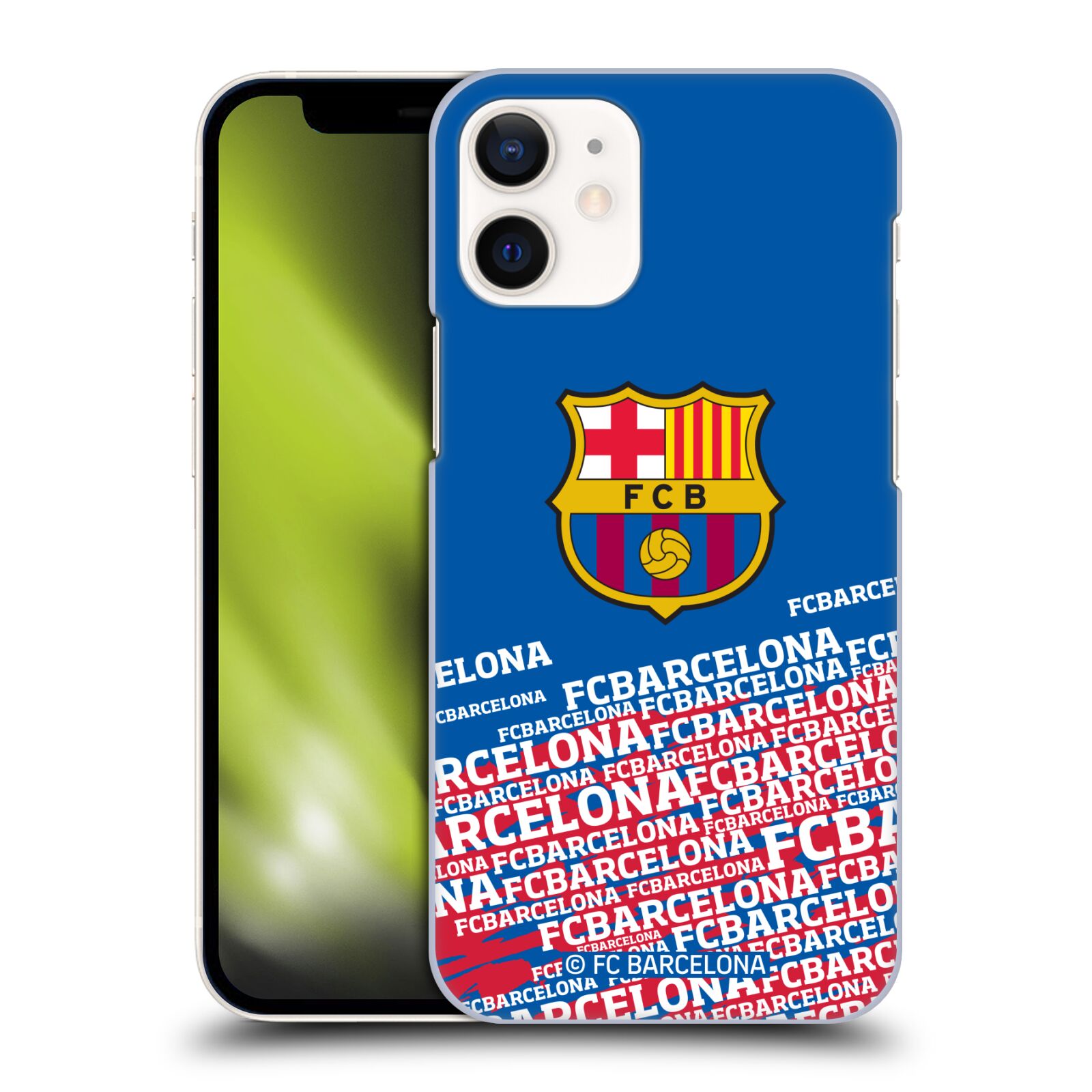 Obal na mobil Apple Iphone 12 MINI - HEAD CASE - FC BARCELONA - Velké logo nadpisy