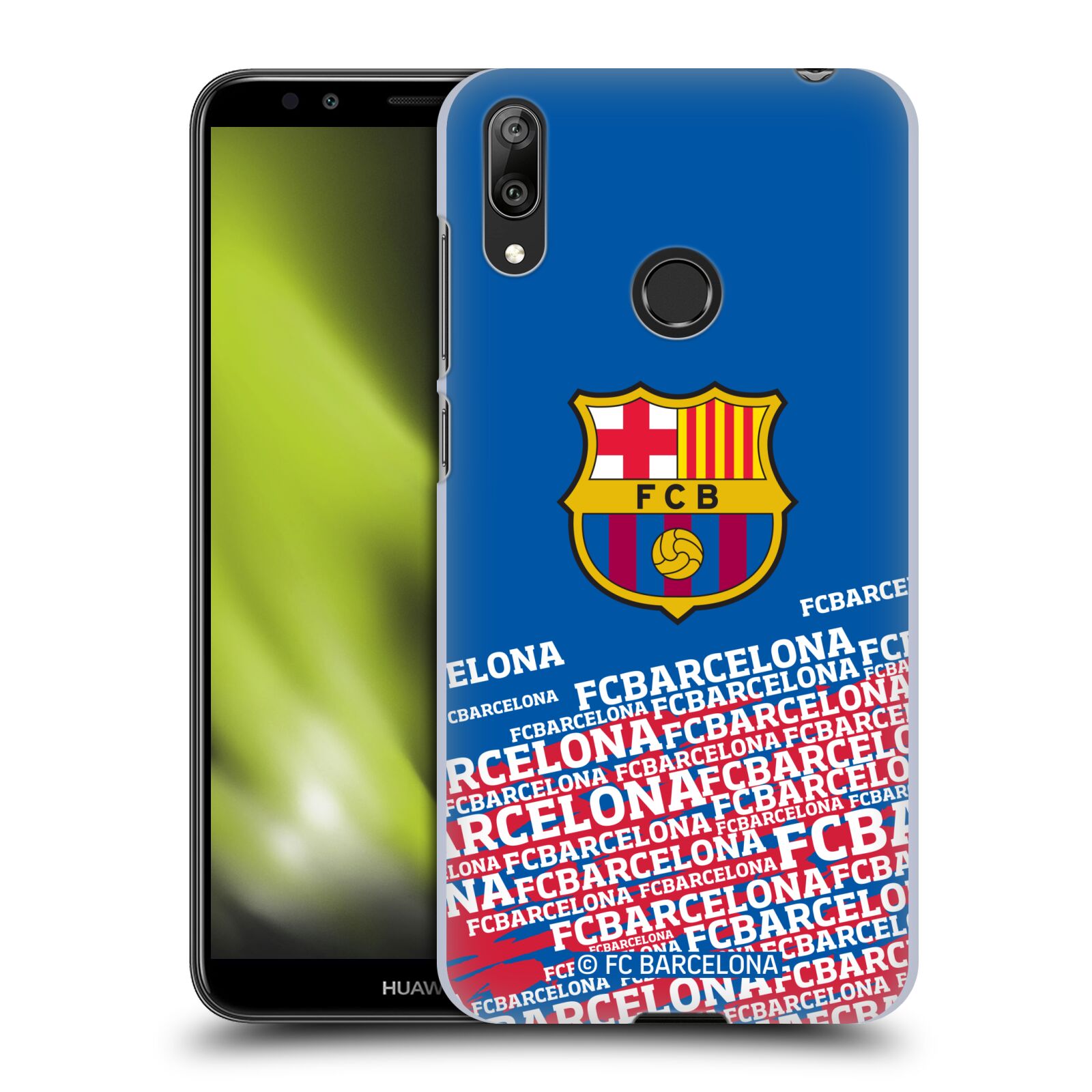 Obal na mobil Huawei Y7 2019 - HEAD CASE - FC BARCELONA - Velké logo nadpisy