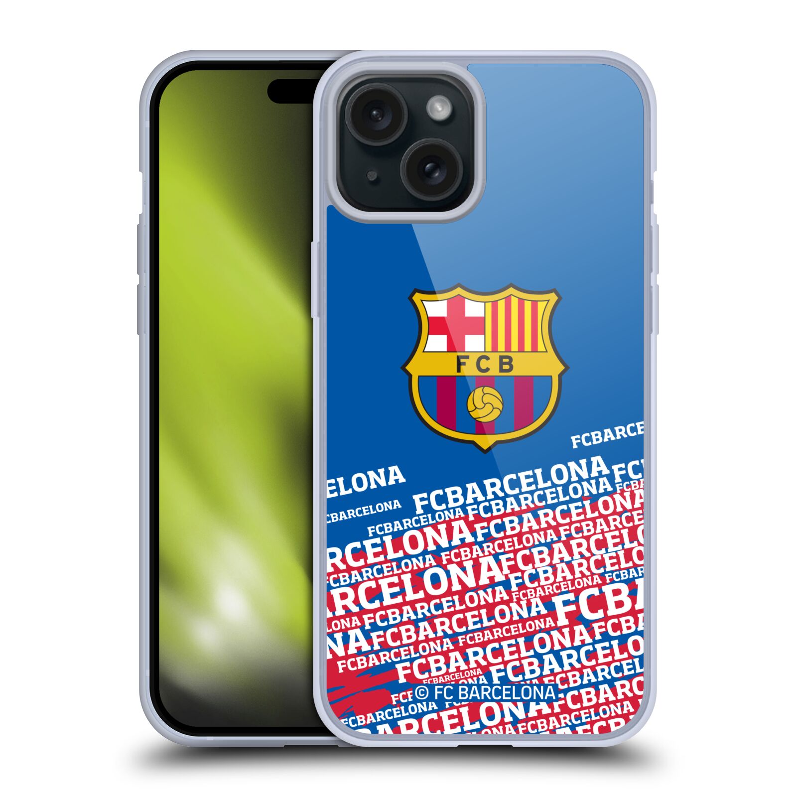 Obal na mobil Apple Iphone 15 PLUS - HEAD CASE - FC BARCELONA - Velké logo nadpisy