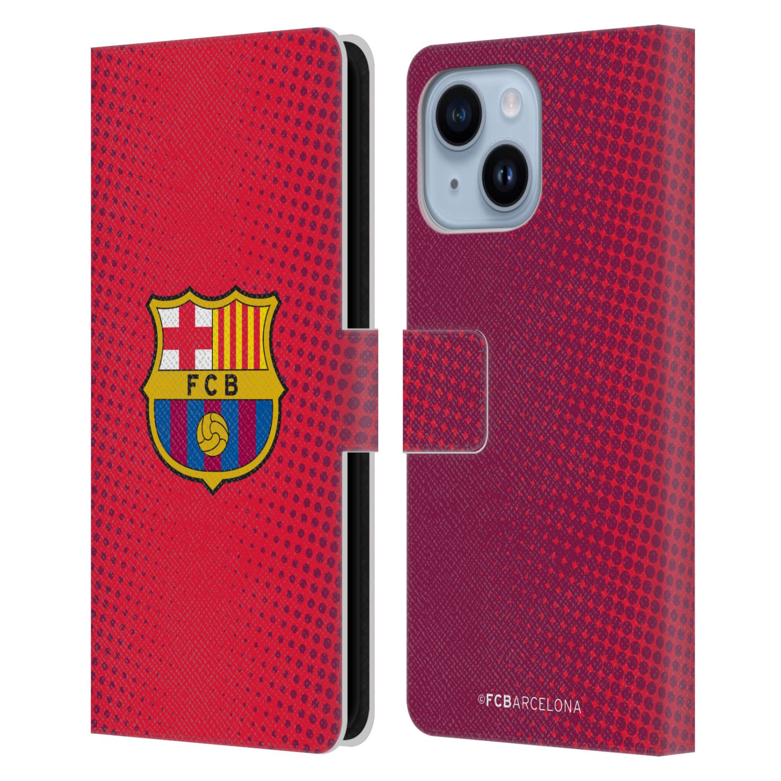 Pouzdro na mobil Apple Iphone 14 PLUS - HEAD CASE - FC Barcelona - Tečky červená