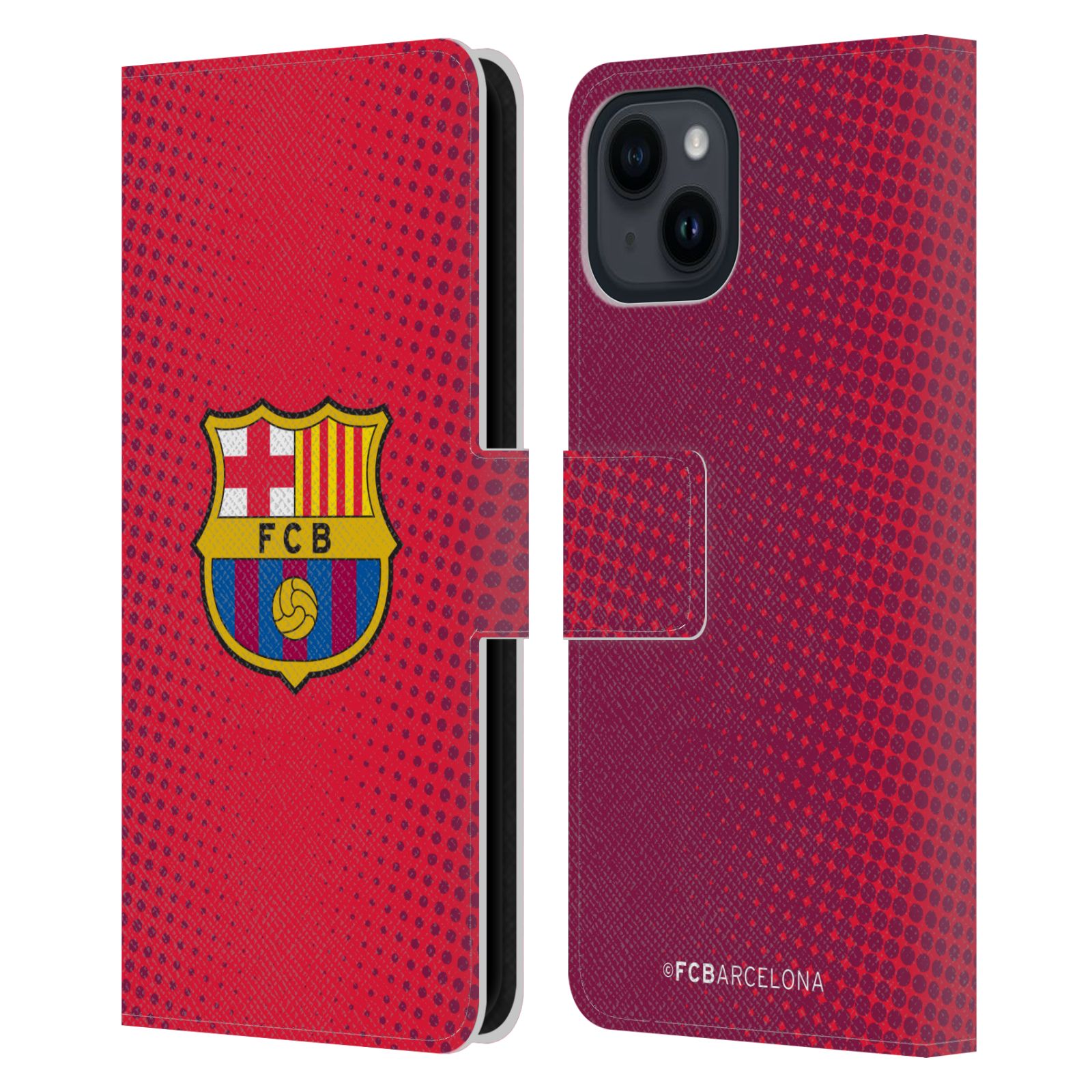 Pouzdro na mobil Apple Iphone 15 - HEAD CASE - FC Barcelona - Tečky červená