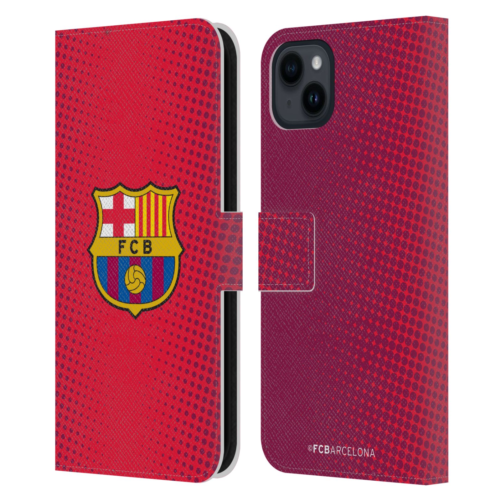 Pouzdro na mobil Apple Iphone 15 PLUS - HEAD CASE - FC Barcelona - Tečky červená