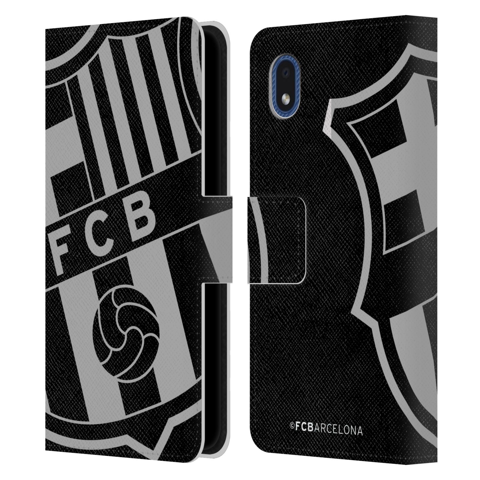 Pouzdro na mobil Samsung Galaxy A01 CORE - HEAD CASE - FC Barcelona - černošedé logo