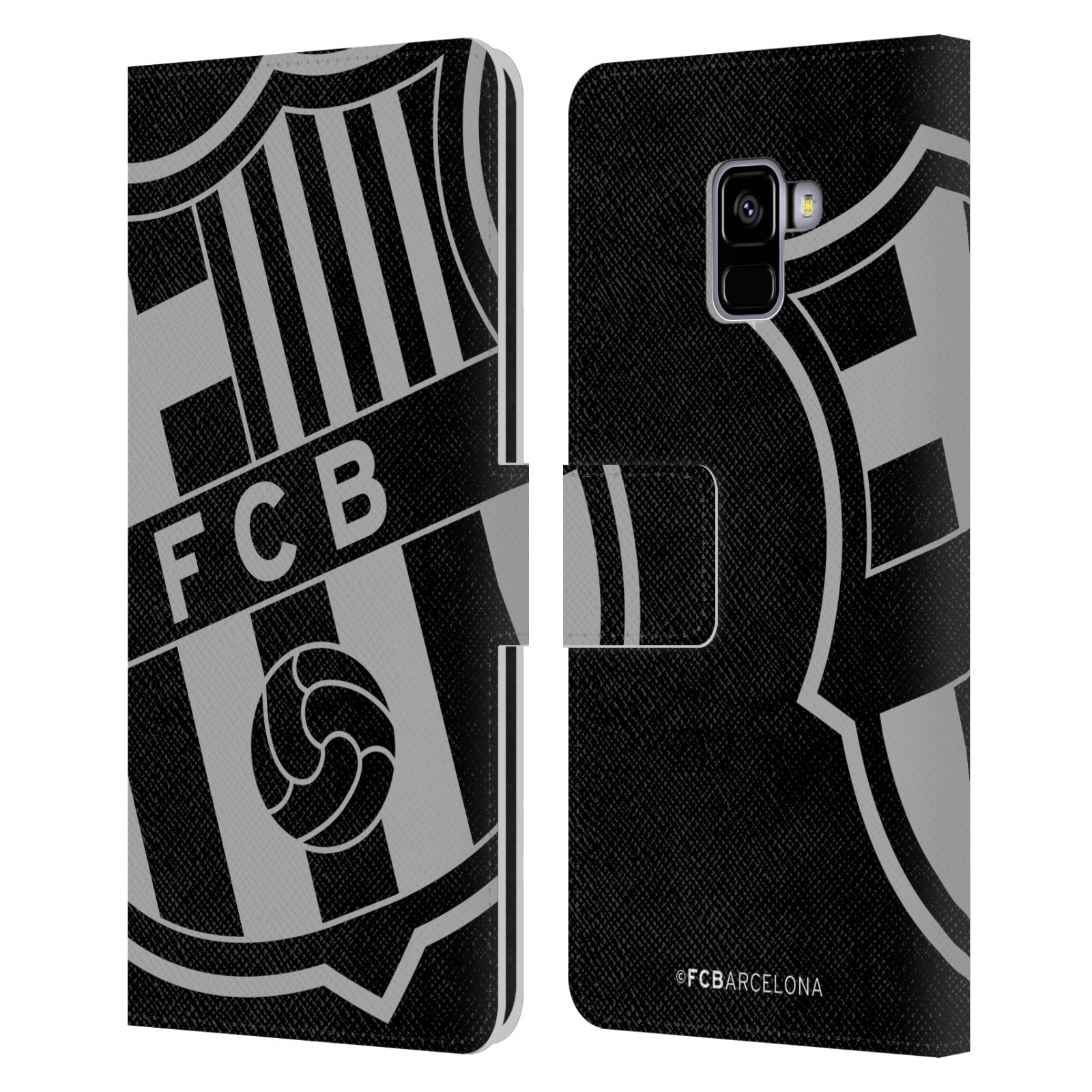 Pouzdro na mobil Samsung Galaxy A8+ 2018 - HEAD CASE - FC Barcelona - černošedé logo