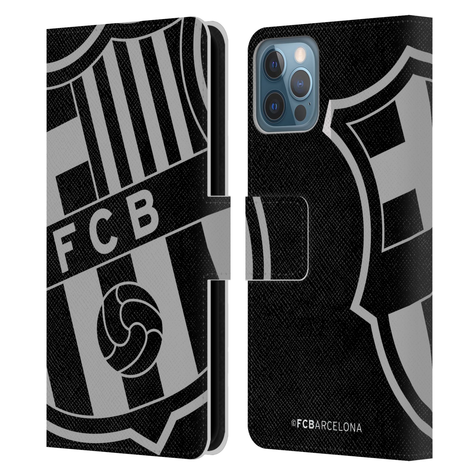 Pouzdro na mobil Apple Iphone 12 / 12 Pro - HEAD CASE - FC Barcelona - černošedé logo
