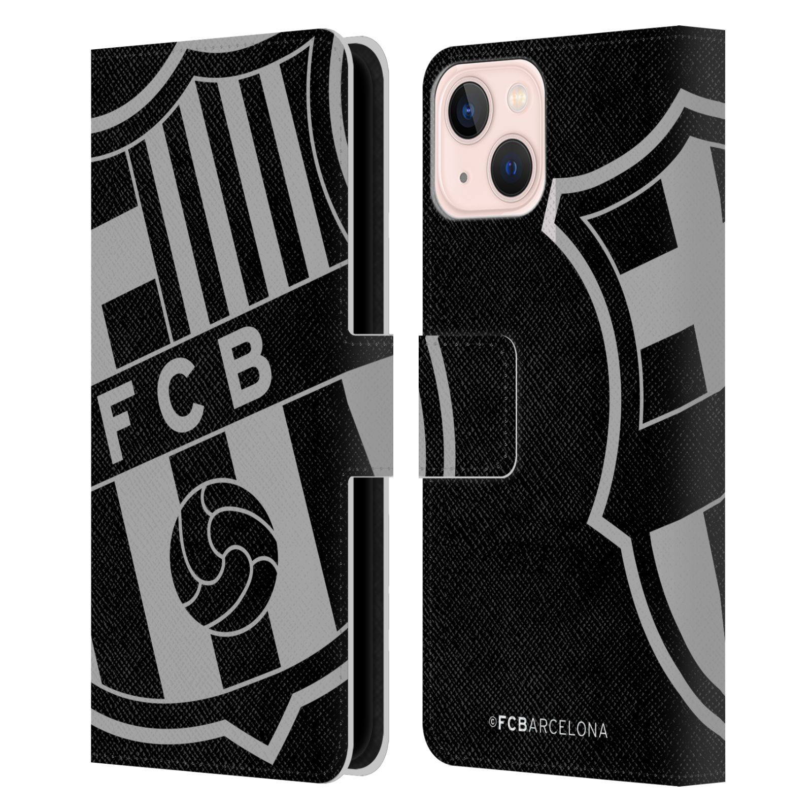 Pouzdro na mobil Apple Iphone 13 - HEAD CASE - FC Barcelona - černošedé logo