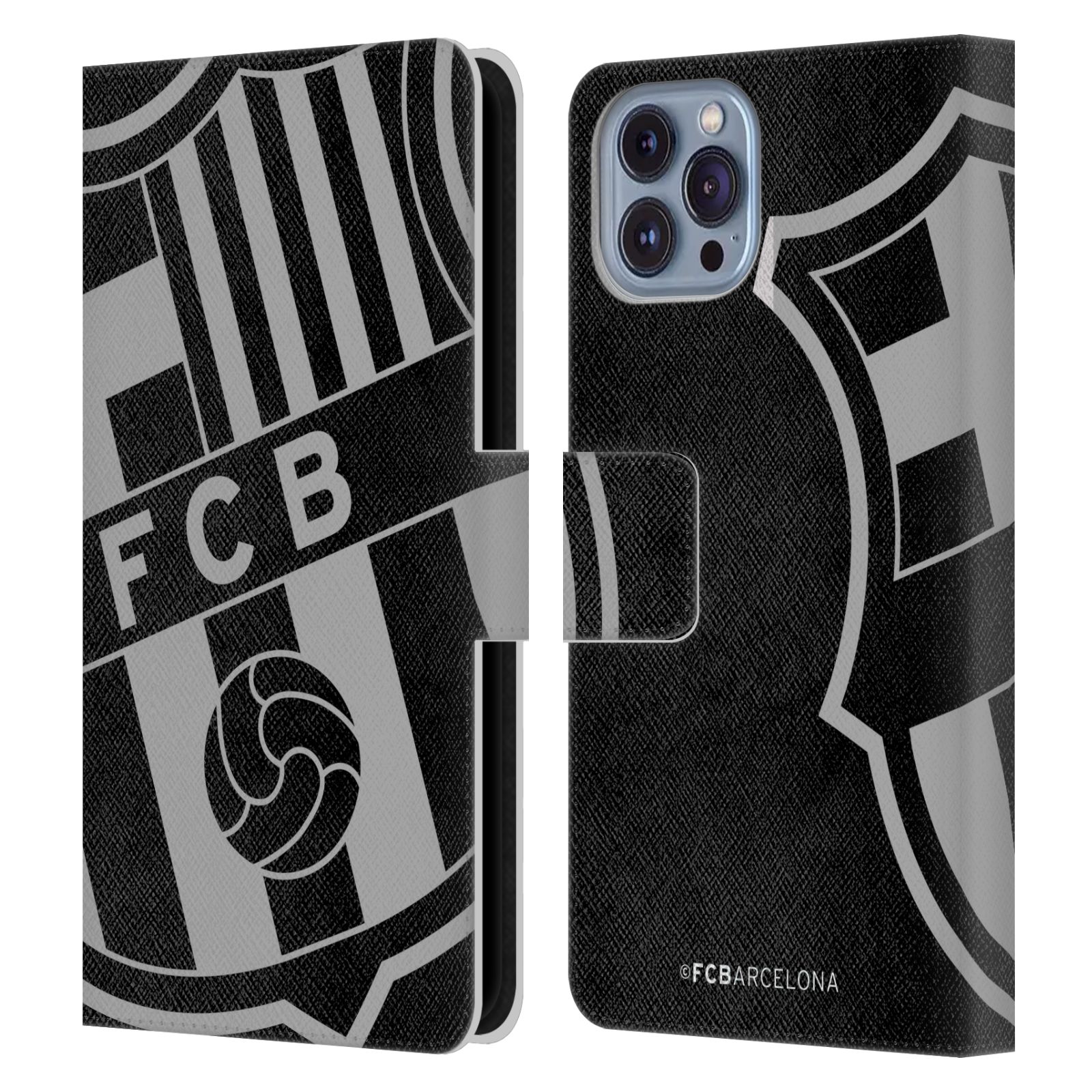 Pouzdro na mobil Apple Iphone 14 - HEAD CASE - FC Barcelona - černošedé logo