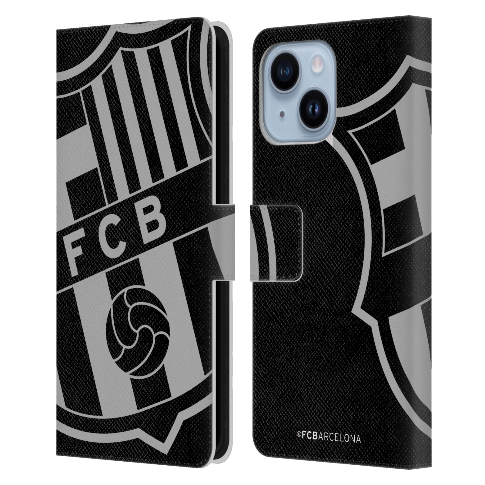 Pouzdro na mobil Apple Iphone 14 PLUS - HEAD CASE - FC Barcelona - černošedé logo