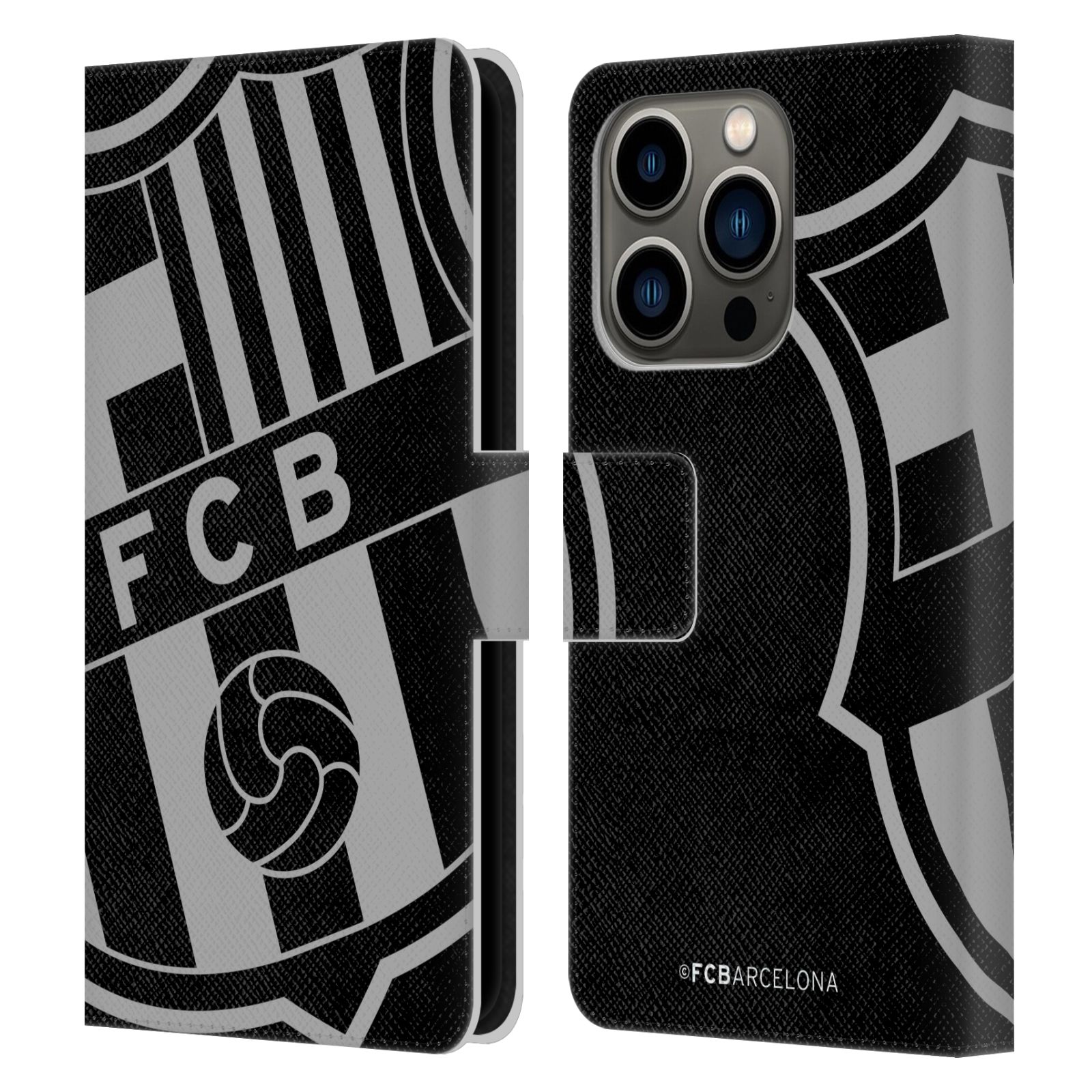Pouzdro na mobil Apple Iphone 14 PRO - HEAD CASE - FC Barcelona - černošedé logo