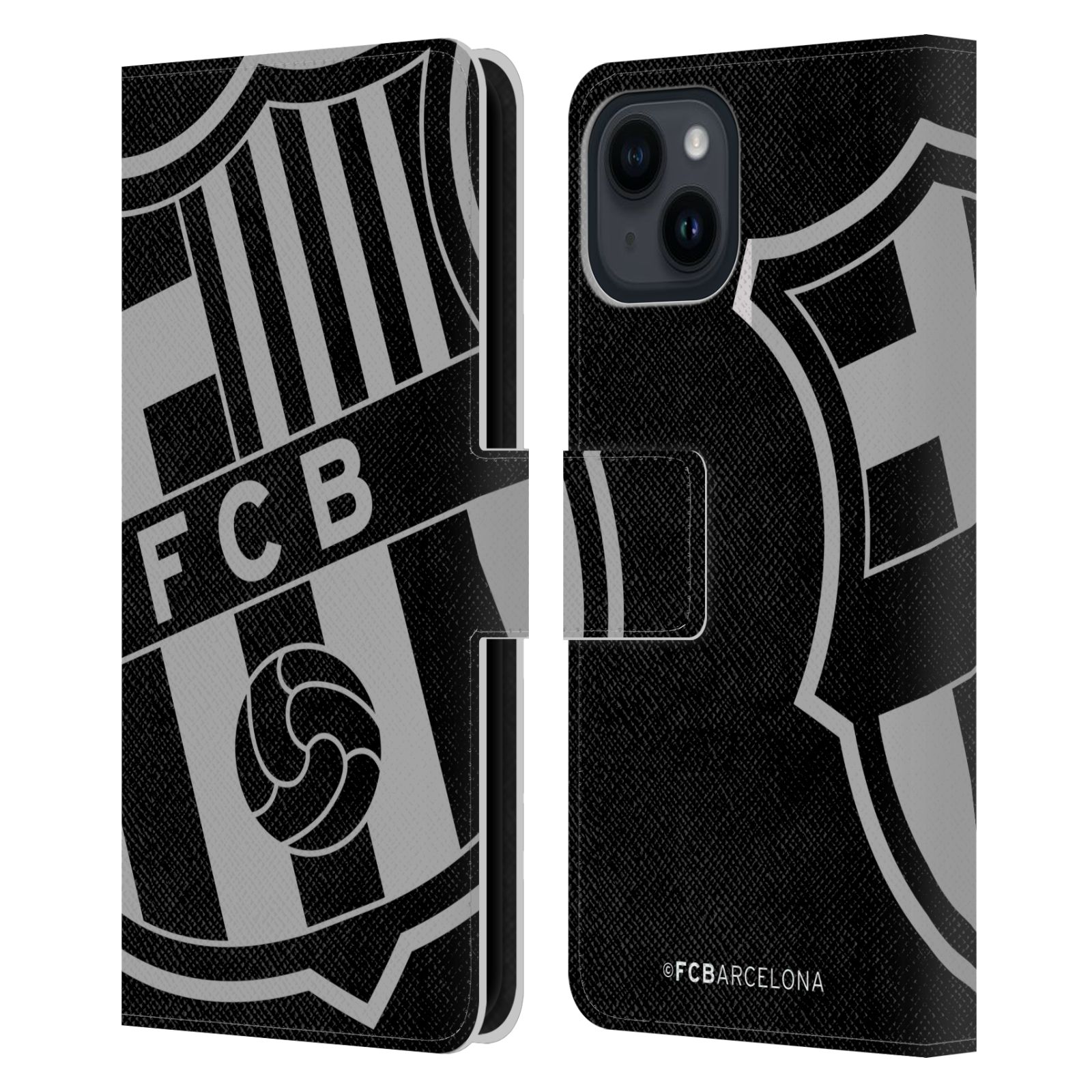 Pouzdro na mobil Apple Iphone 15 - HEAD CASE - FC Barcelona - černošedé logo