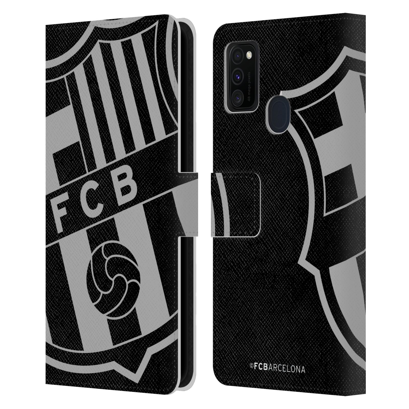 Pouzdro na mobil Samsung Galaxy M21 - HEAD CASE - FC Barcelona - černošedé logo