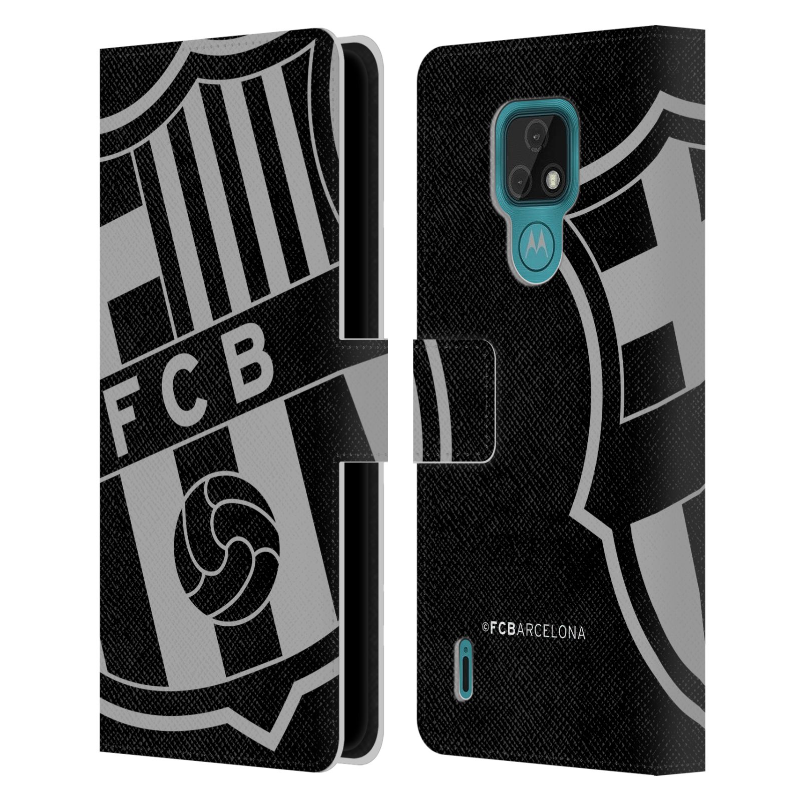 Pouzdro na mobil Motorola Moto E7 - HEAD CASE - FC Barcelona - černošedé logo