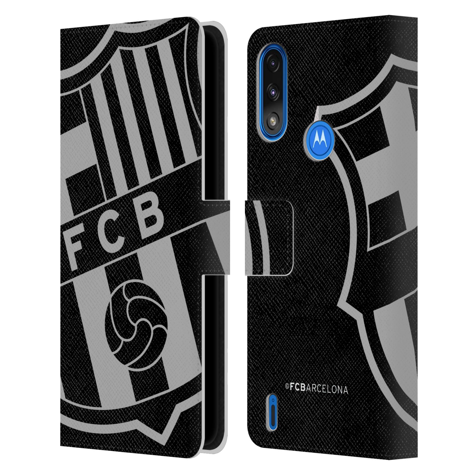 Pouzdro na mobil Motorola Moto E7 POWER - HEAD CASE - FC Barcelona - černošedé logo