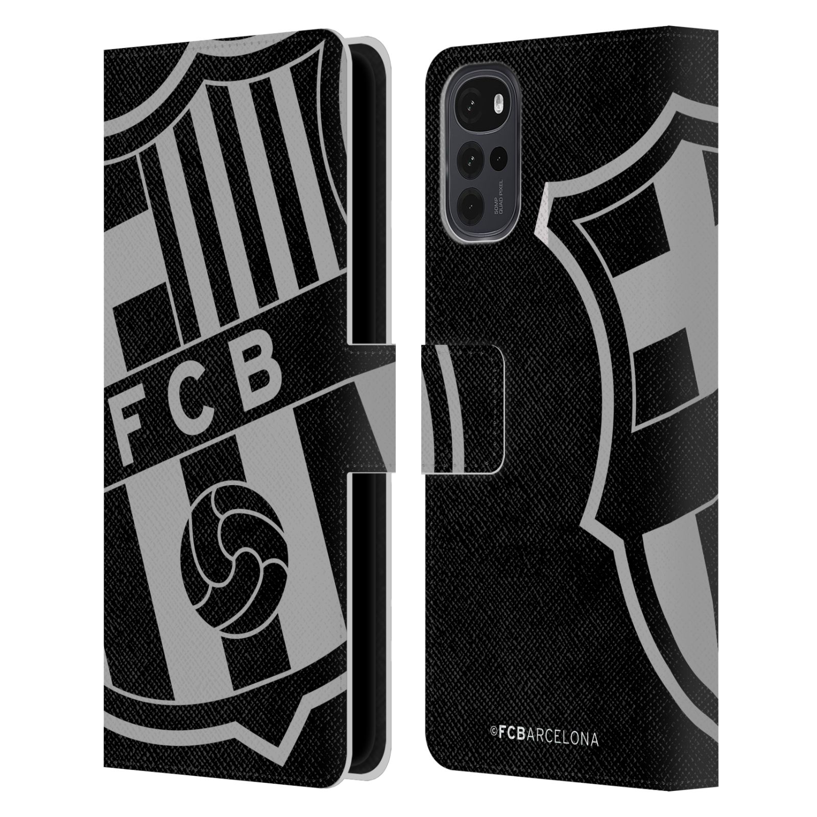 Pouzdro na mobil Motorola Moto G22 - HEAD CASE - FC Barcelona - černošedé logo
