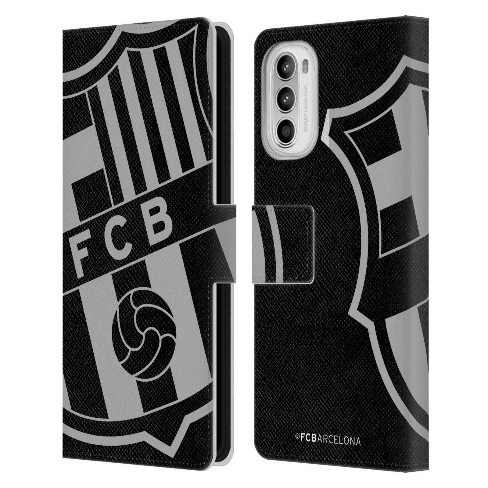 Pouzdro na mobil Motorola Moto G52 - HEAD CASE - FC Barcelona - černošedé logo